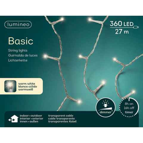 Lumineo LED-Lichterkette Lumineo Lichterkette Basic 360 LED 27m warm weiß, transparentes Kabel, Dimmbar, Timer, Indoor, Outdoor