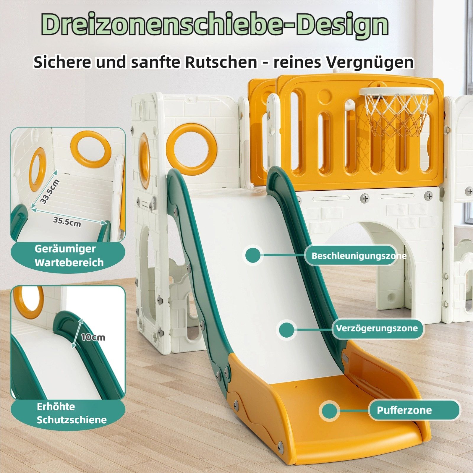 TLGREEN Rutsche,9-in-1 Indoor & Outdoor Spielset für Kleinkinder, (179cm Rutsche mit Kletterwand, Basketballkorb, Kinder Spielplatz, mit 2PCS Moduls), Tunnel & Montessori Spielzeug, Sicher, Stabil bis 60kg