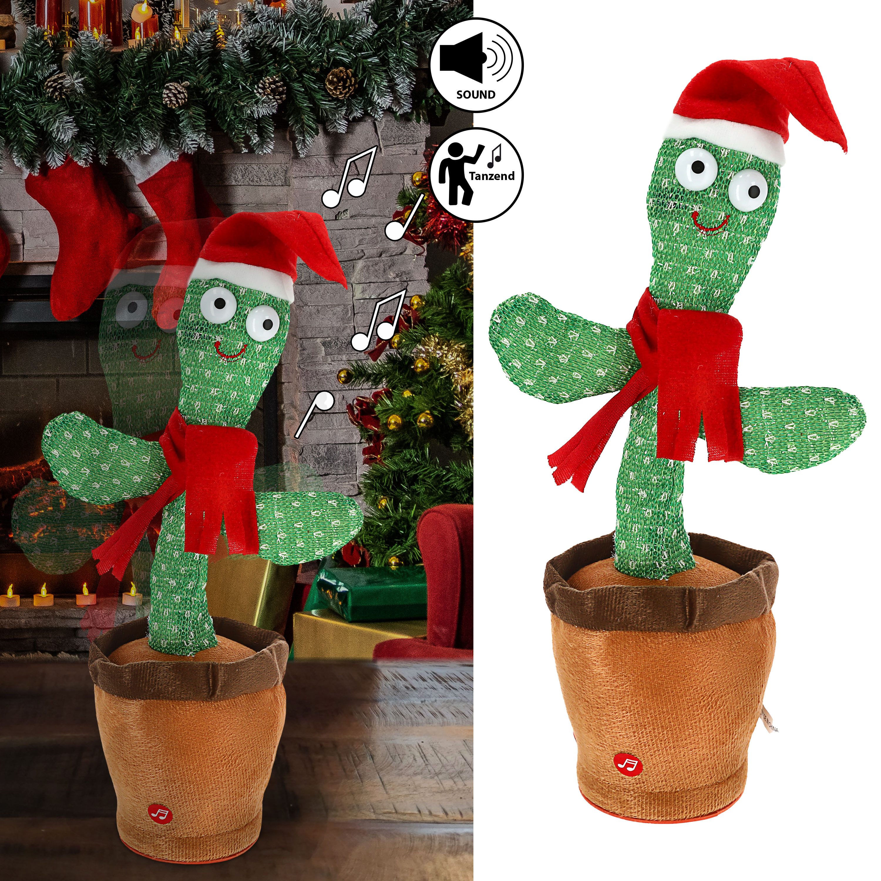 CEPEWA Greifspielzeug Kaktus singend tanzend Xmas 16x30x11cm 60 Songs Aufnahme Wiedergabe