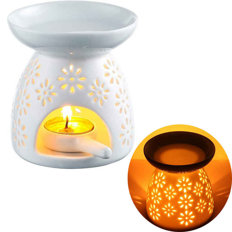 FELIXLEO Duftlampe Duftlampe mit kerzenhalter aus Keramik Aromalampe Weiß Blume (1 St)
