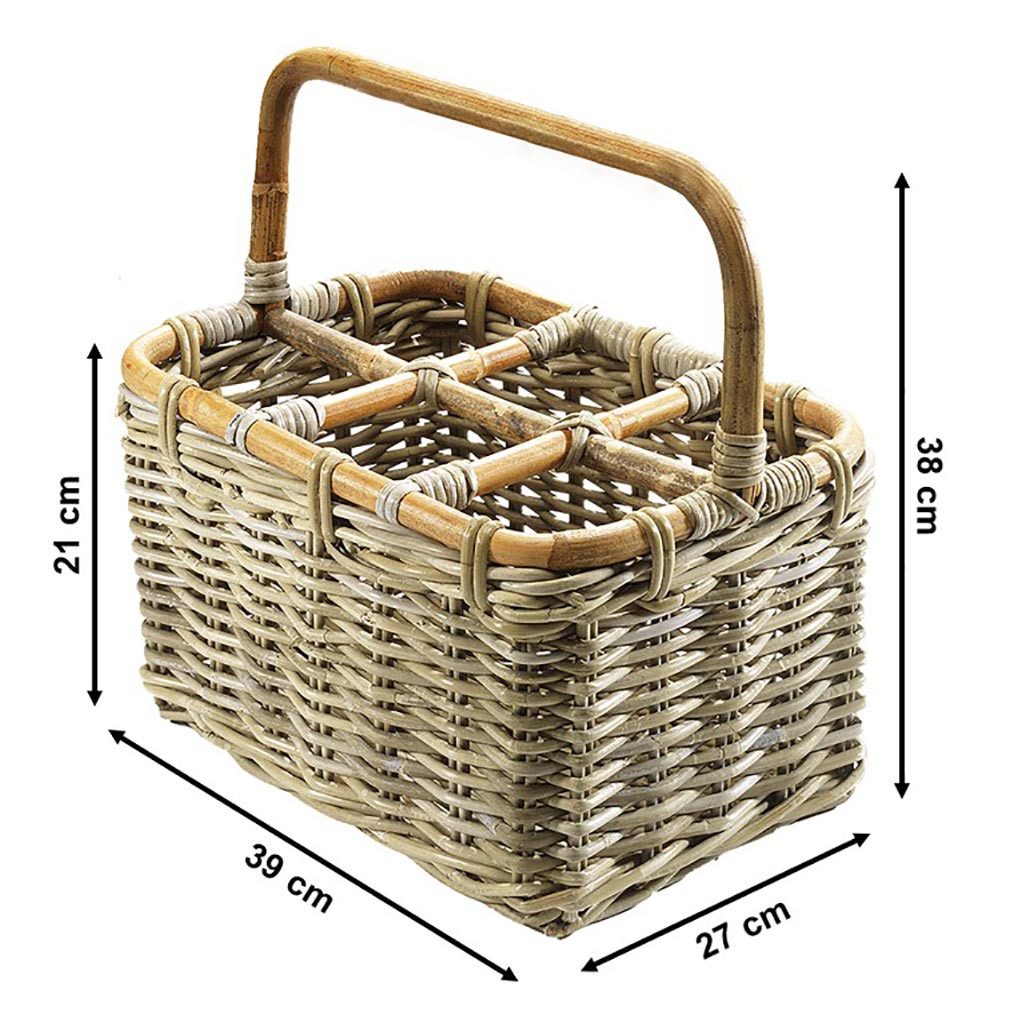 Kobolo Flaschenkorb Flaschenträger für 6 Flaschen aus Rattan Kubu
