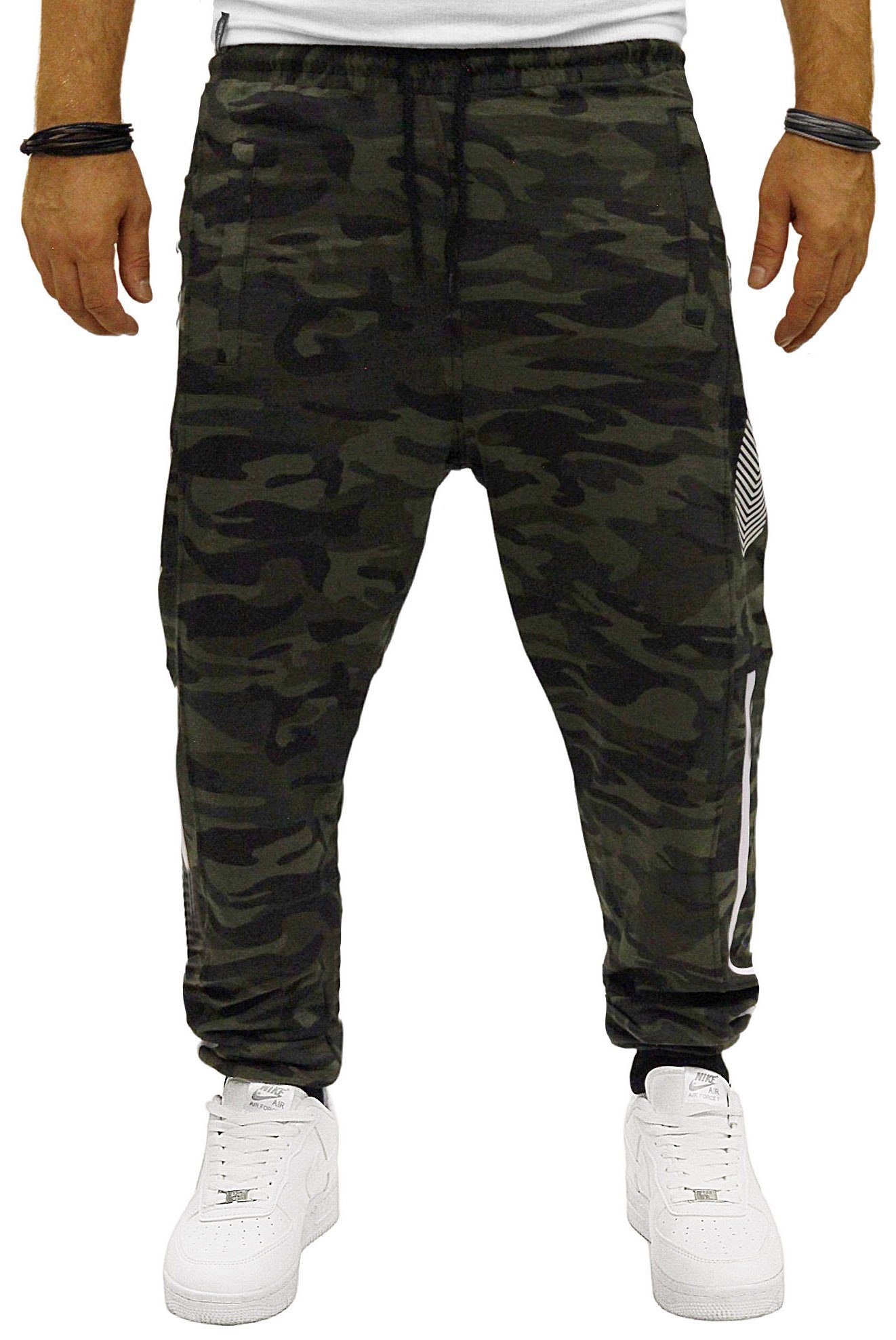 RMK Jogginghose Herren Trainingshose Fitnesshose Camouflage Army Tarn Hose Camouflage-Dunkel (024)