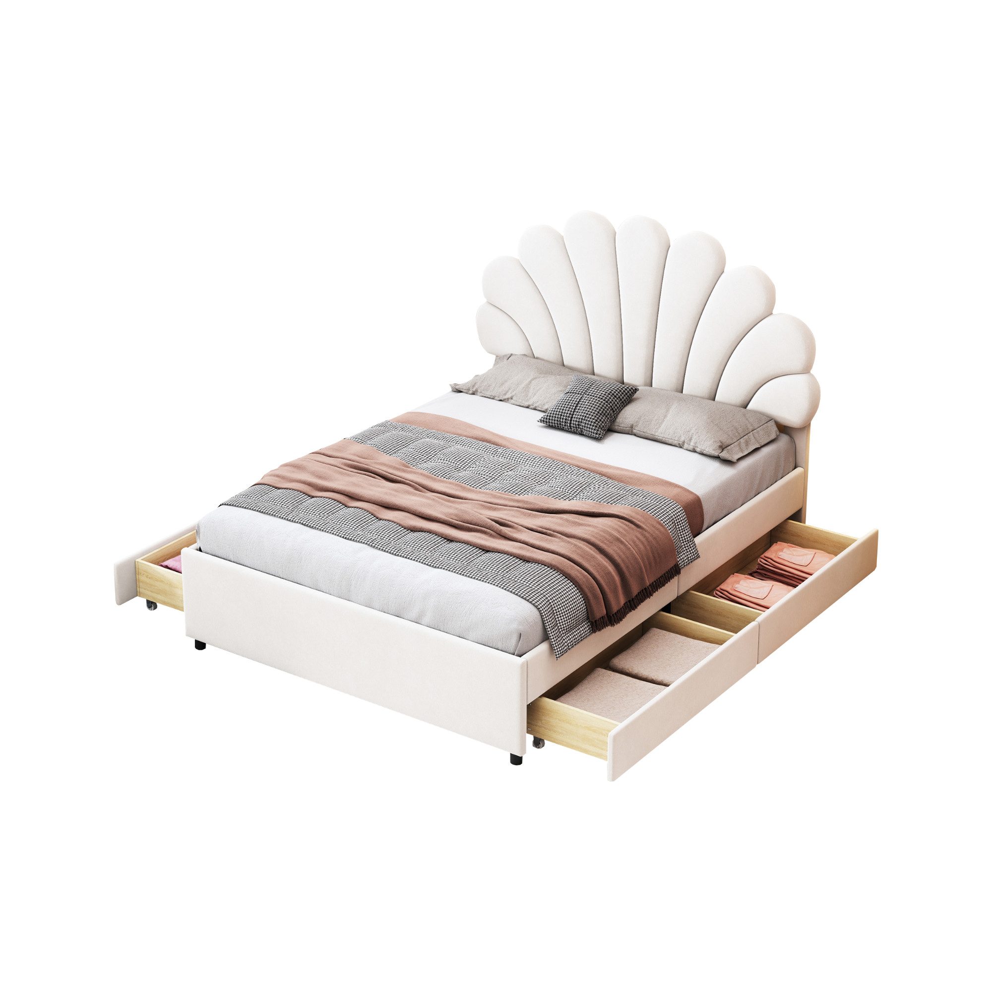 Flieks Polsterbett, Doppelbett Blumenform-Kopfteil Samt 140x200cm günstig online kaufen