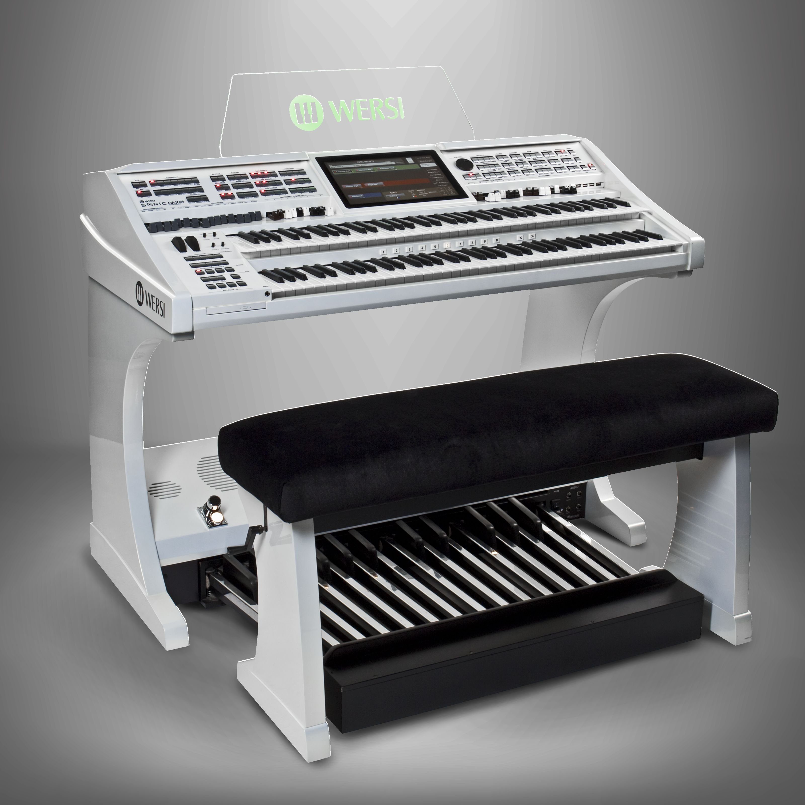 Wersi Digitalpiano, SONIC Orgel OAX800LS Perlmutt Weiß inkl. 25-Tastenpedal  und Sitzbank -