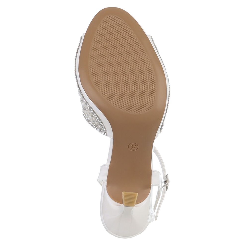 Ital-Design Damen Festliche High Heel Sandalette mit Perlenbesatz Sandalette (91895680) Pfennig-/Stilettoabsatz Sandalen & Sandaletten in Weiß