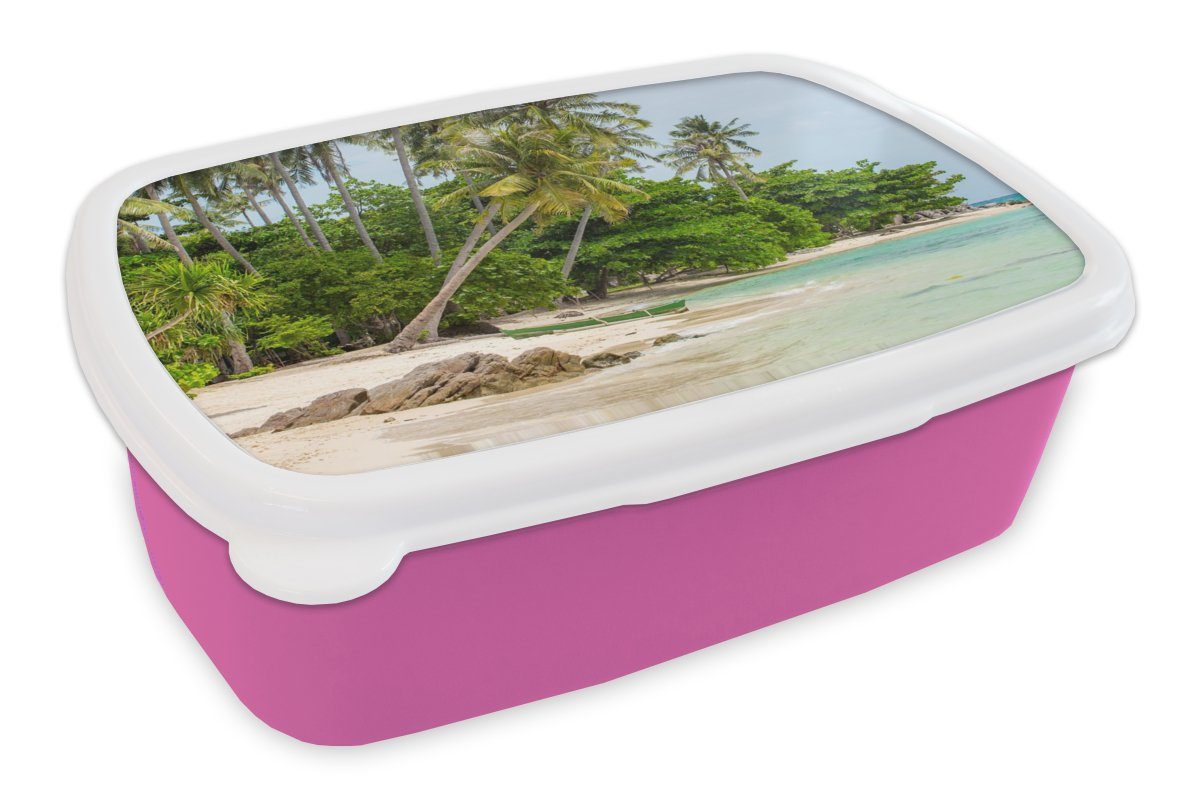 MuchoWow Lunchbox Palmen - Strand - Sommer - Tropisch, Kunststoff, (2-tlg), Brotbox für Erwachsene, Brotdose Kinder, Snackbox, Mädchen, Kunststoff rosa