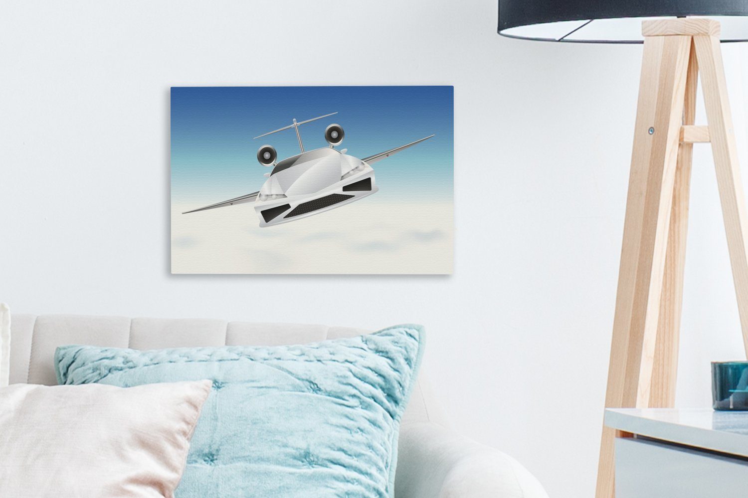 Leinwandbilder, Wandbild eines OneMillionCanvasses® Leinwandbild Aufhängefertig, cm Eine fliegenden Autos, 30x20 Wanddeko, Science-Fiction-Illustration St), (1