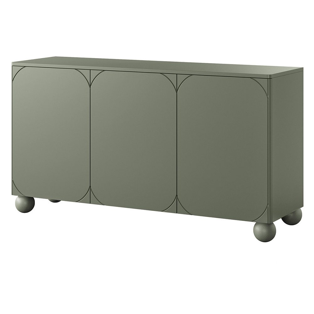 Lomadox Sideboard SPLIT-141, oliv grün matt 150 cm Kugelfüße grifflos Push-to-open Softclose