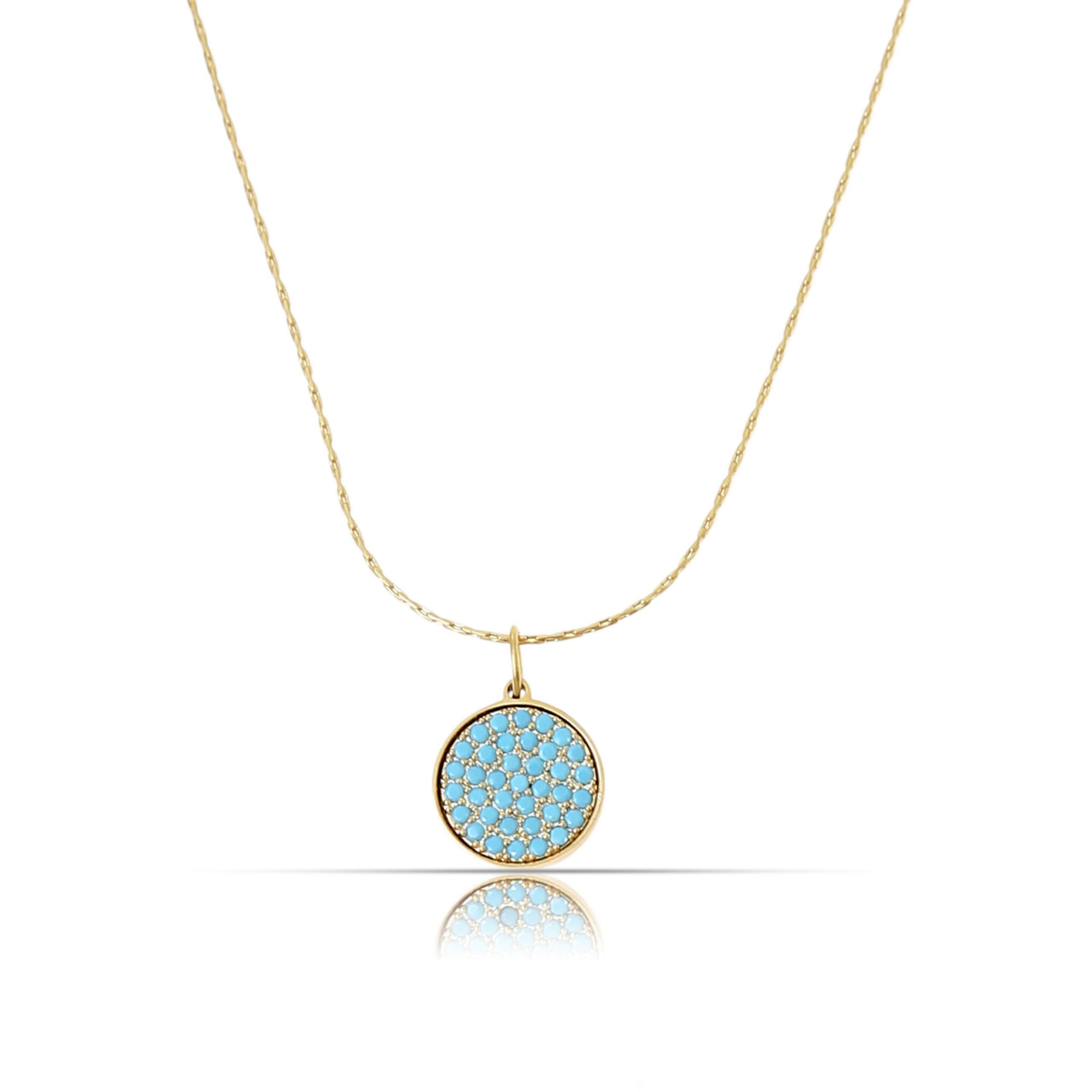 Kette mit Anhänger Edelstahl Halskette Damen Gold mit Anhänger aus Türkisen Steinen