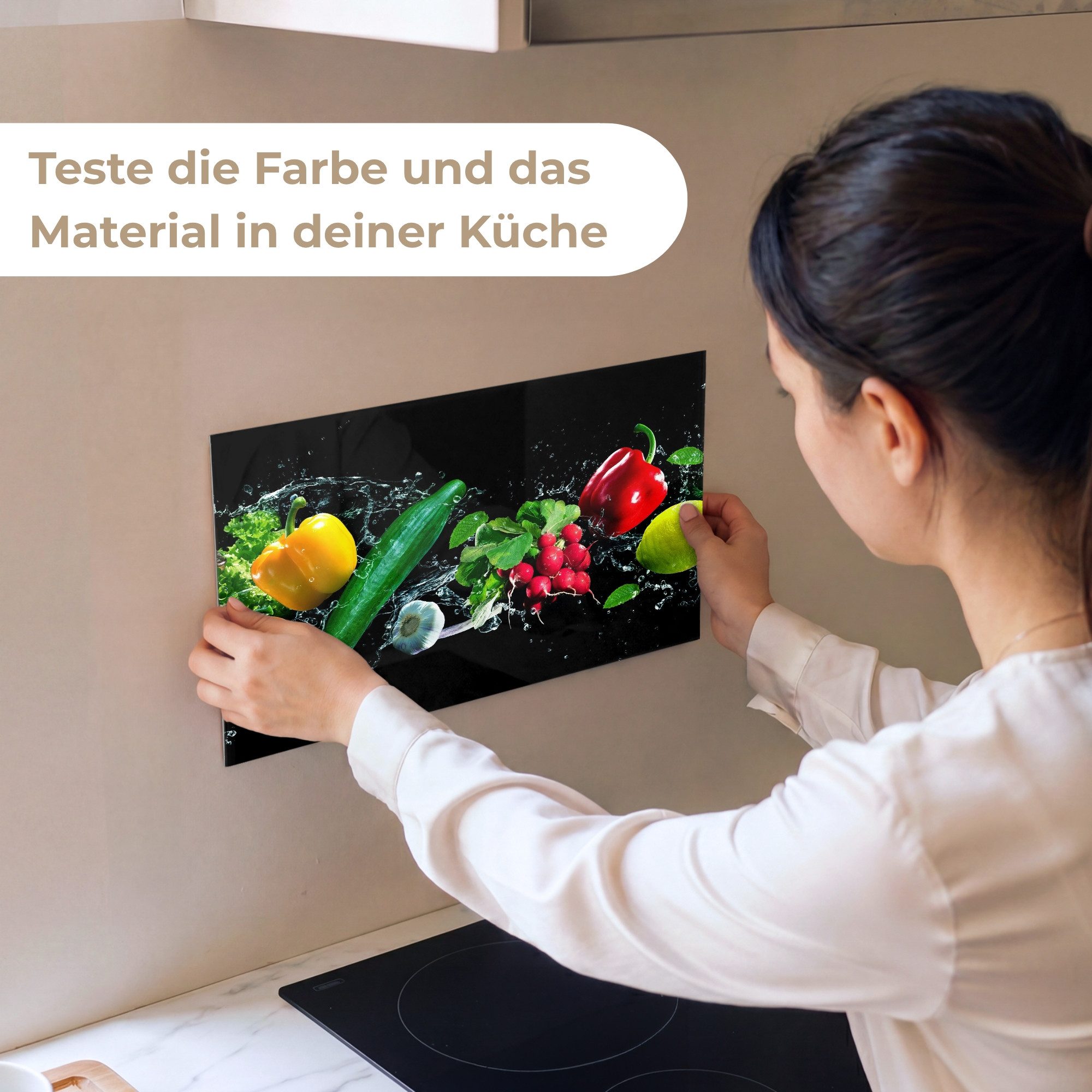 KitchenYeah Küchenrückwand Muster selbstklebend (keine Folie) Gemüse - Splash - Schwarz, (1-tlg), Spritzschutz, Küche, Rückwand, Küchenwand, Küchenfront, 30x20  – Bild 2 von 4