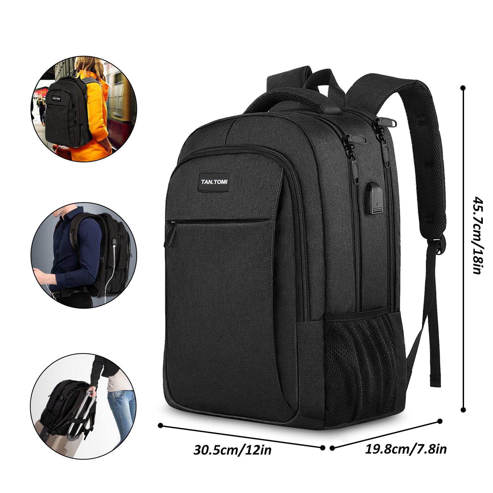 TAN.TOMI Rucksack Laptop-Rucksack Herren mit USB-Ladebuchse, Große Kapazität Casual Rucksack für 15,6" Laptop