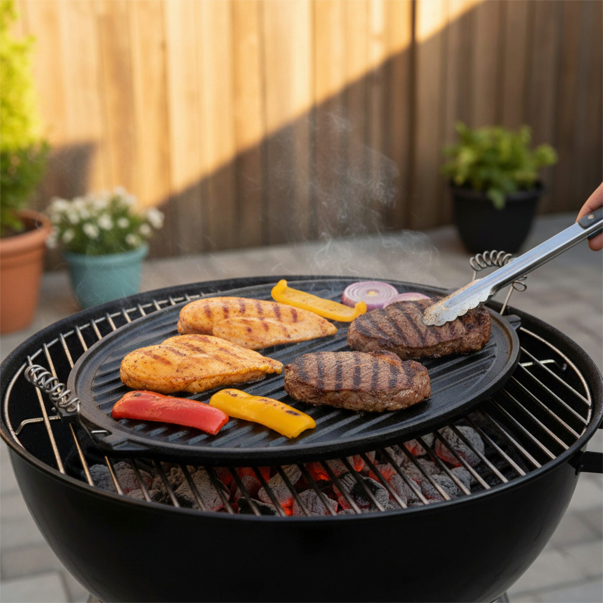 BBQ-Toro Grillplatte Gusseisen, mit Griffen, Ø 42 cm, Wendeplatte, emailliert (matt)