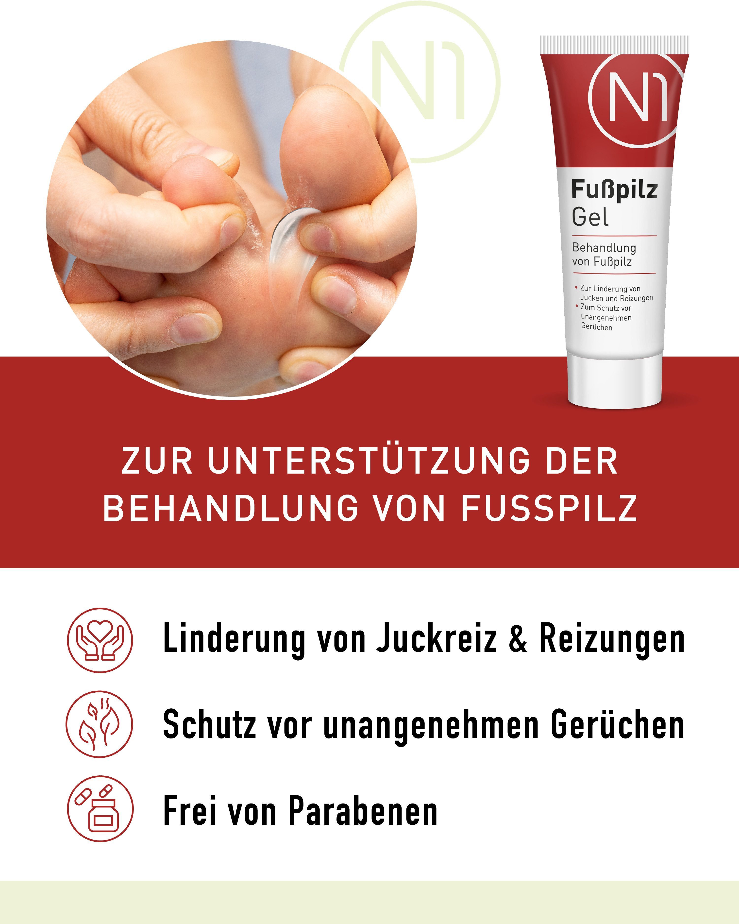 N1 Healthcare Fußpflegecreme N1 Fußpilz Gel, 30 ml, Medizinprodukt, patentierte Rezeptur