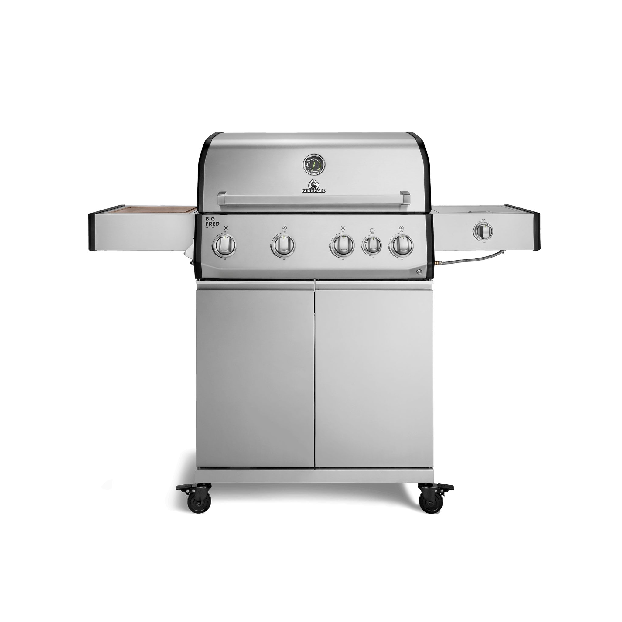 BURNHARD® Gasgrill 4-Brenner, 21,2 kW Gesamtleistung, Infrarot-Keramikbrenner, Seitenkochfeld, Edelstahl-Stabbrenner, Gussrost, große Grillfläche, Piezo-Zündung – Big FRED Deluxe