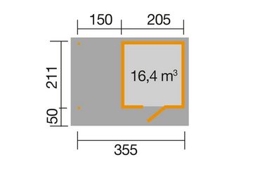 weka Gartenhaus wekaLine 172 A, Gr.1, natur, 28 mm, Anbau ca. 150 cm, BxT: 399x284 cm