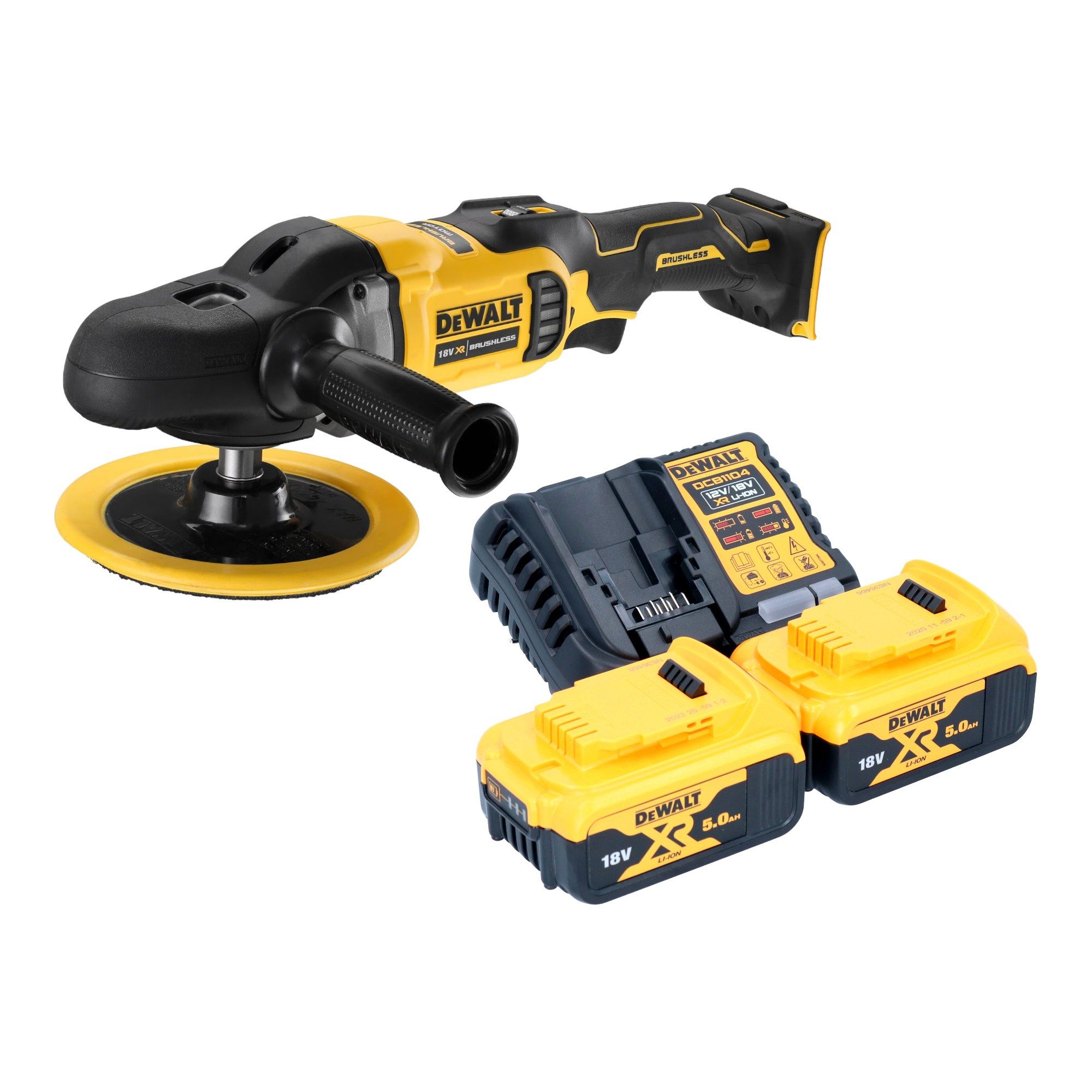 DeWalt Exzenterschleifer DCM 849 P2 18 V 180 mm Brushless + 2x Akku 5,0 Ah + Ladegerät