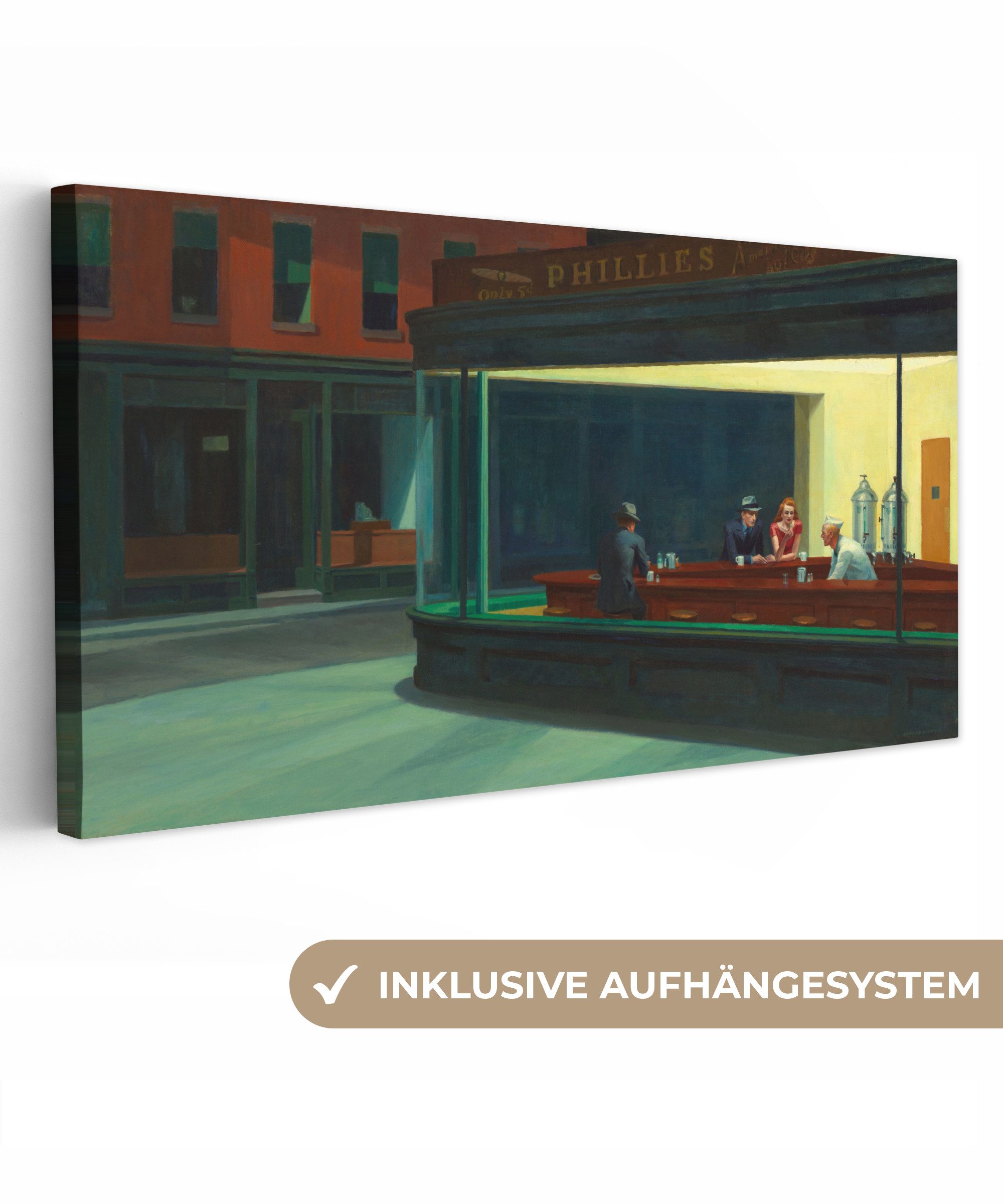OneMillionCanvasses® Leinwandbild Panorama Nighthawks - Edward Hopper, Foto günstig online kaufen