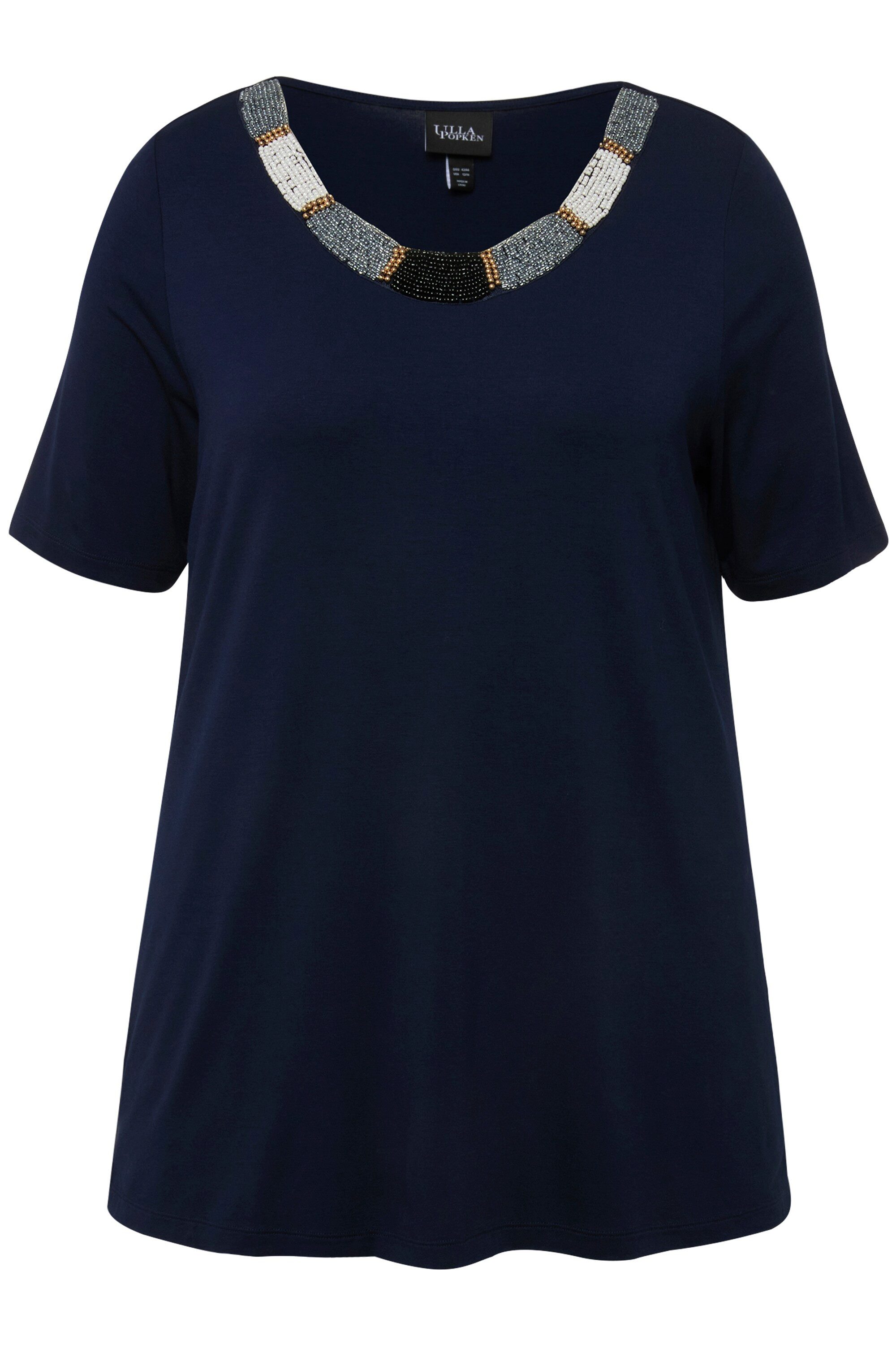 Ulla Popken T-Shirt T-Shirt Perlenstickerei A-Linie günstig online kaufen