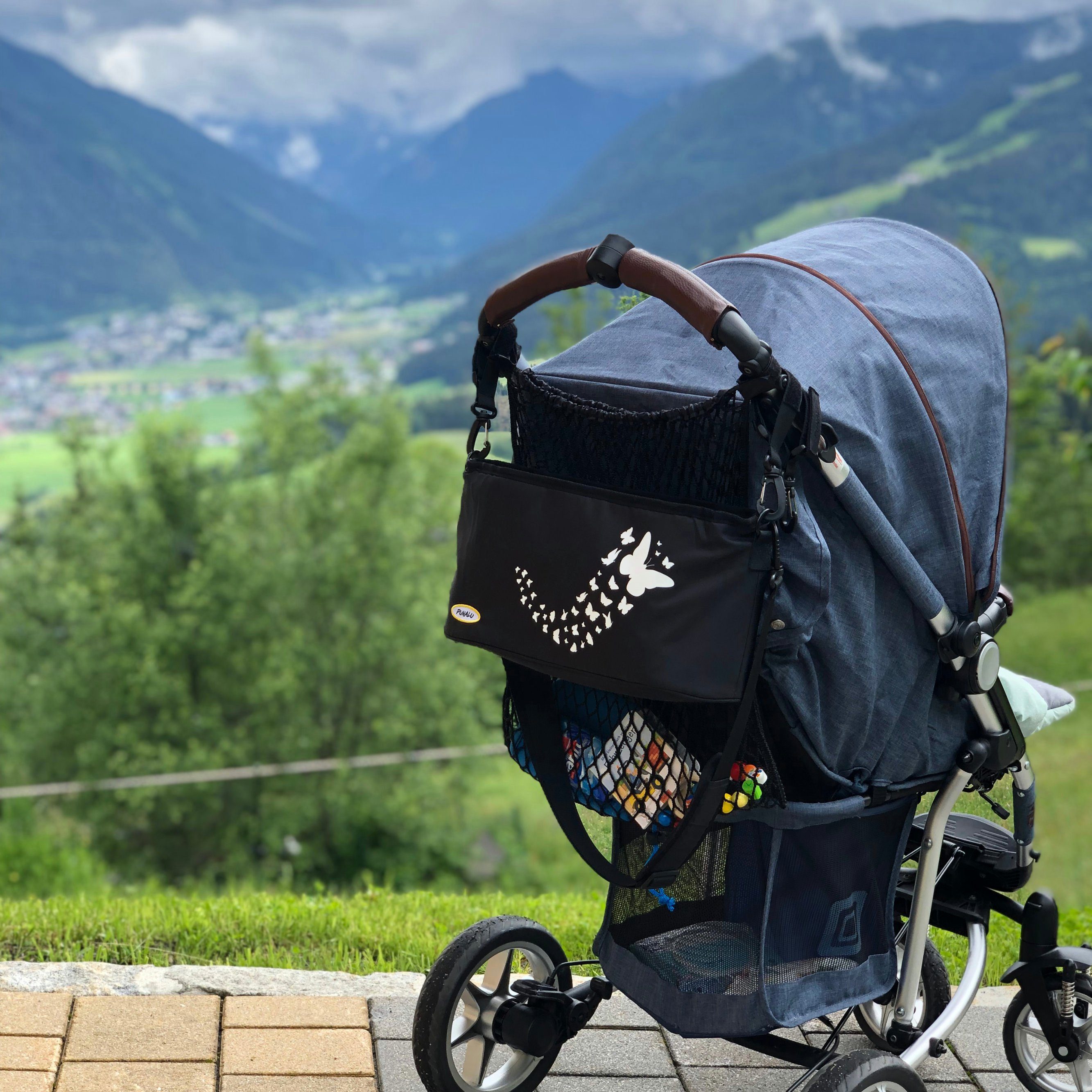 PUNALU Kinderwagen-Tasche Punalu Kinderwagen Organizer mit Schmetterlingsmuster – Bild 4 von 5