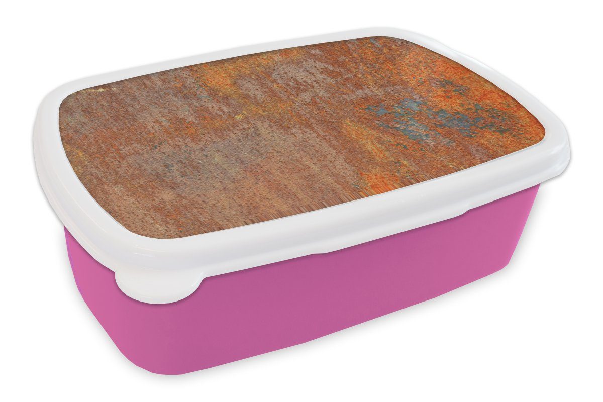 MuchoWow Lunchbox Rost - Kunststoff, - Eisen Alt, Erwachsene, Kunststoff Mädchen, Industriell für rosa Kinder, - Brotdose (2-tlg), Snackbox, Brotbox