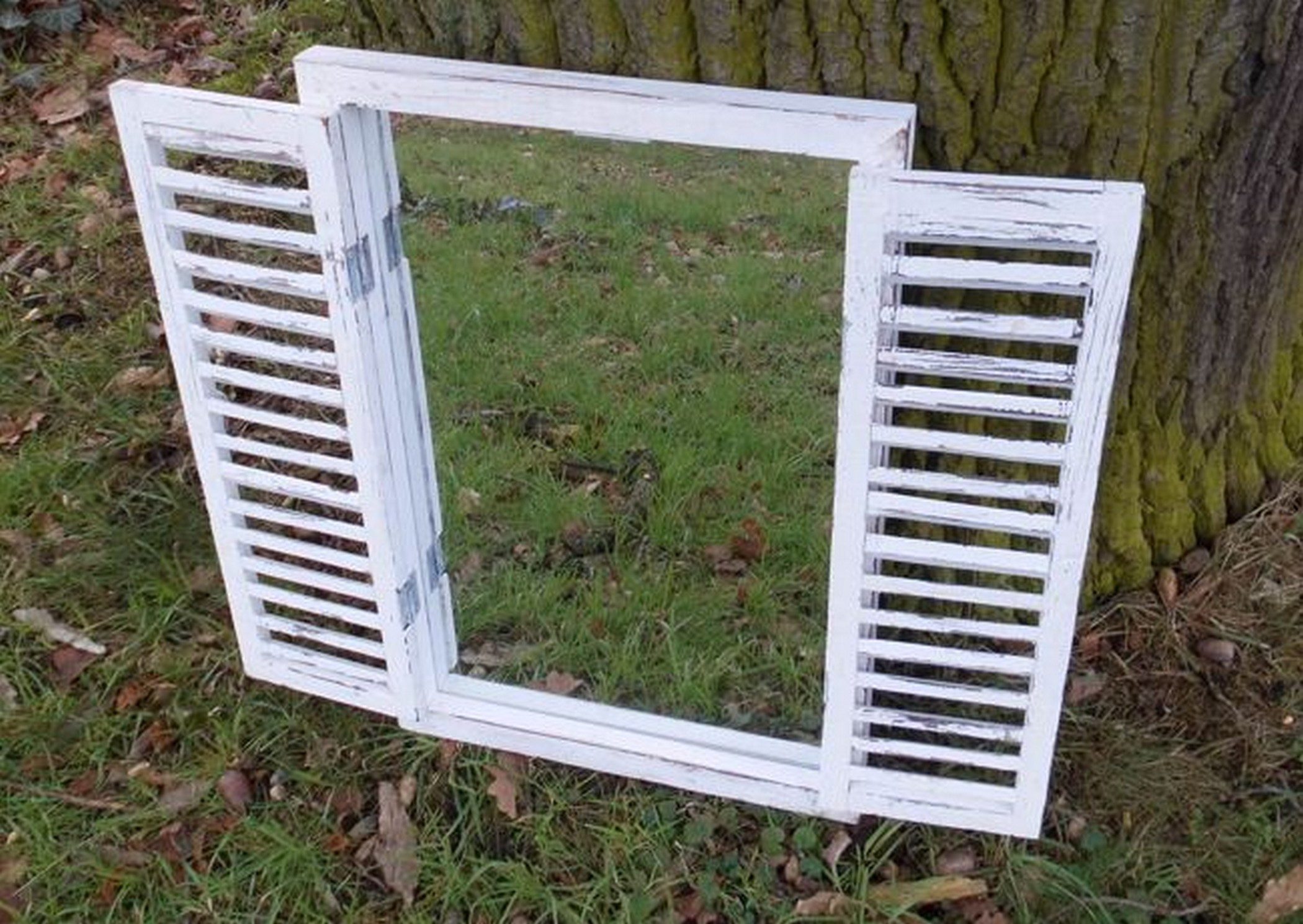 Deko-Impression Wandspiegel Wandspiegel a. Holz m. Fensterläden Shabby Antikweiß 60 x 40 cm (1-St)