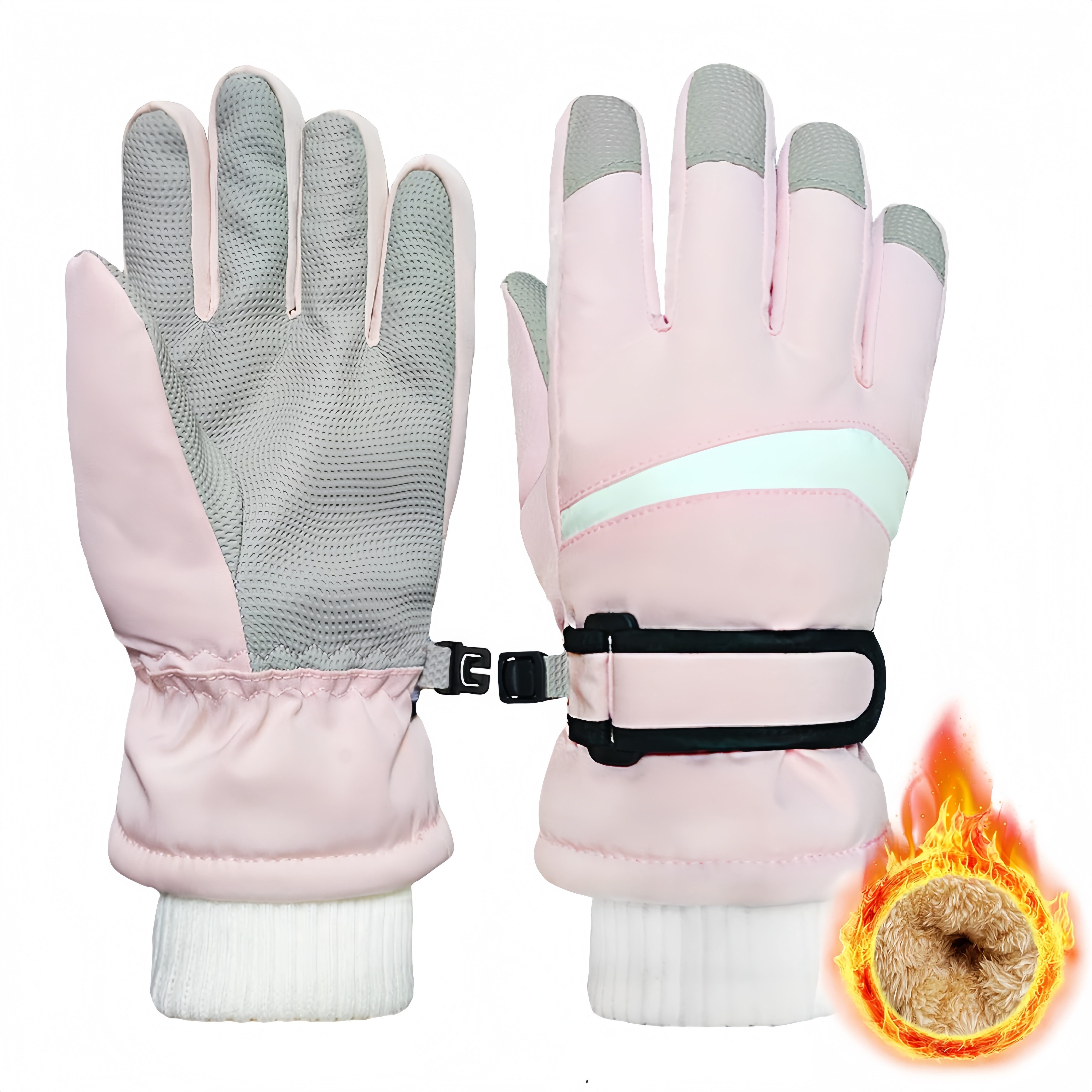 FOUORTUNATE-BEE Skihandschuhe Kinder Skihandschuhe Winter Mädchen Warm & Wasserdicht Gefütterte Outdoor Handschuhe für Mädchen in Rosa