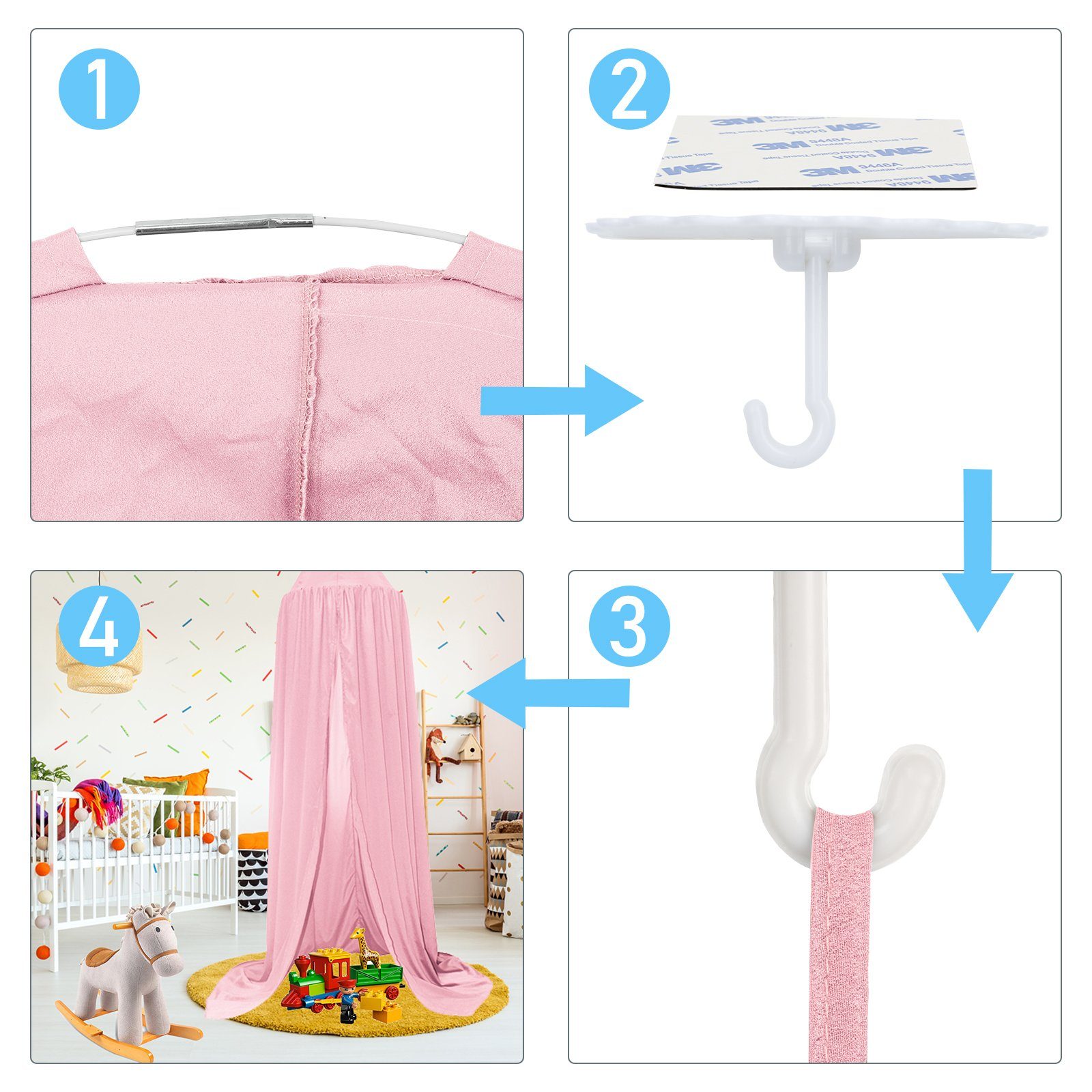 Babybett Betthimmel Baldachin Kinder Prinzessin Rosa Moskitonetz Lospitch