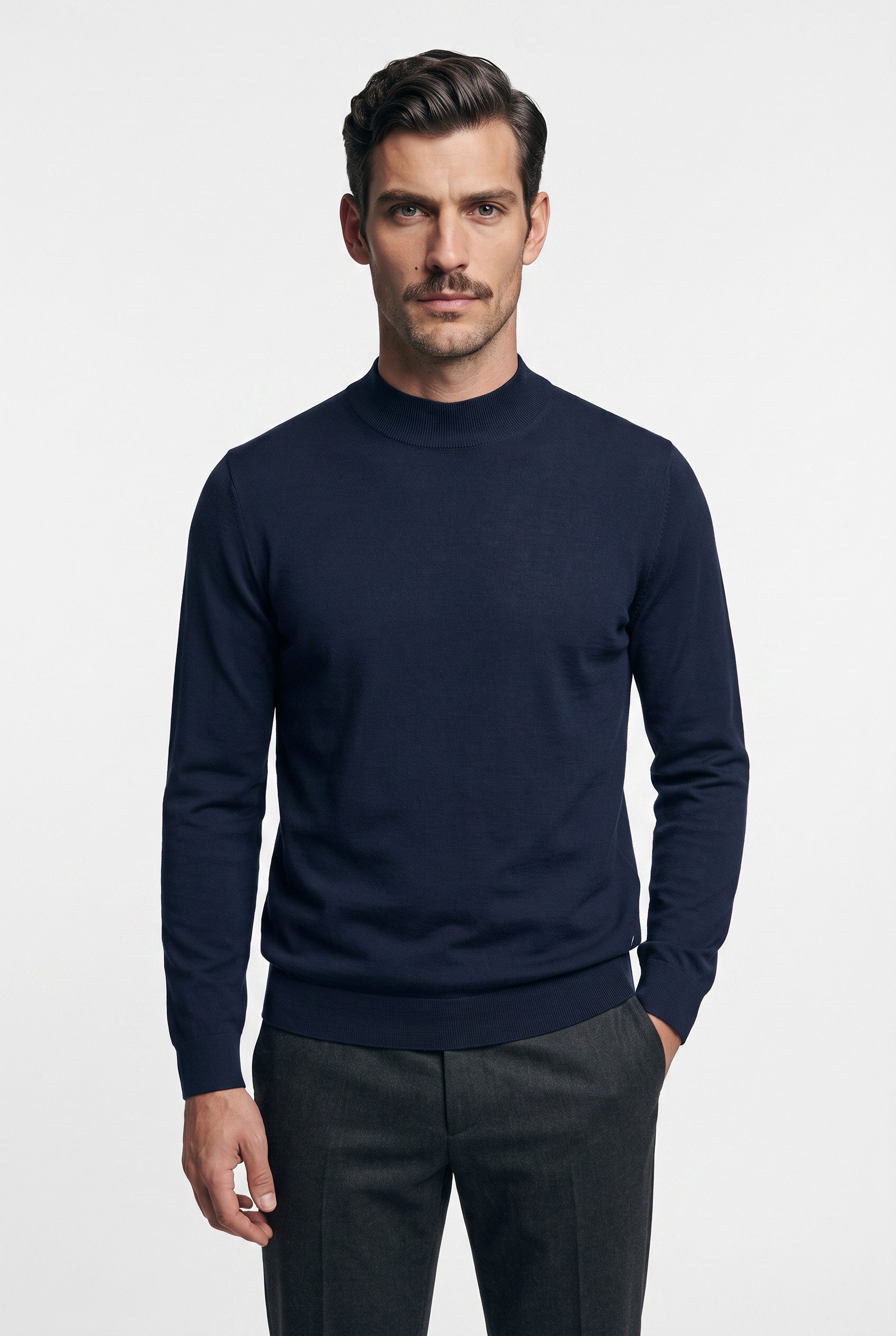 OLYMP Stehkragenpullover Baumwoll-Lyocell-Mix, Regular Fit