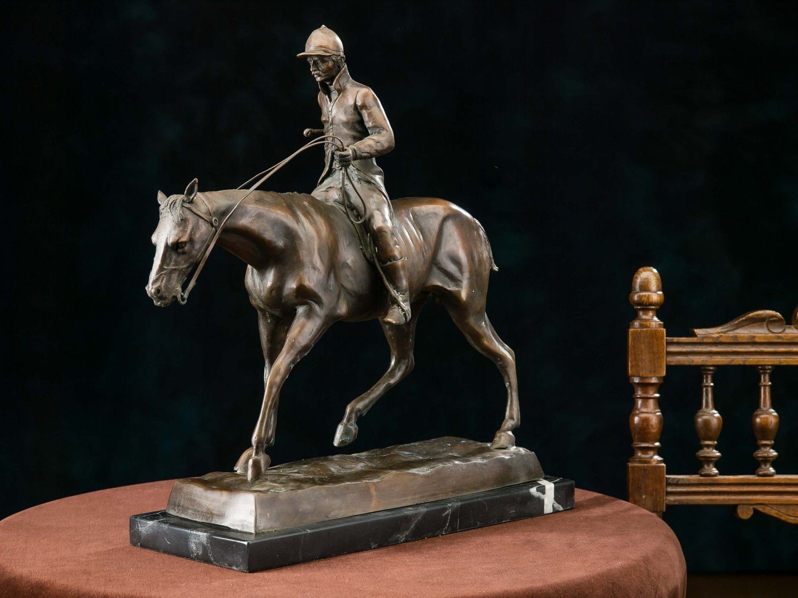 Figur Aubaho Reiter Pferd Bronze 9,4 Bronze Skulptur Skulptur kg Bronzeskulptur Jockey