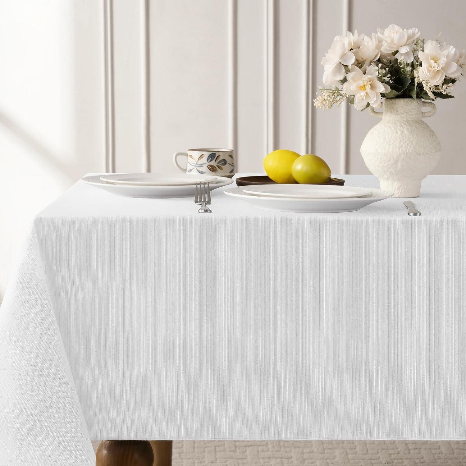LuxusKollektion Tischdecke Weihnachts Tischdecke 320x140 Weiß Leinenstruktur (1-tlg)