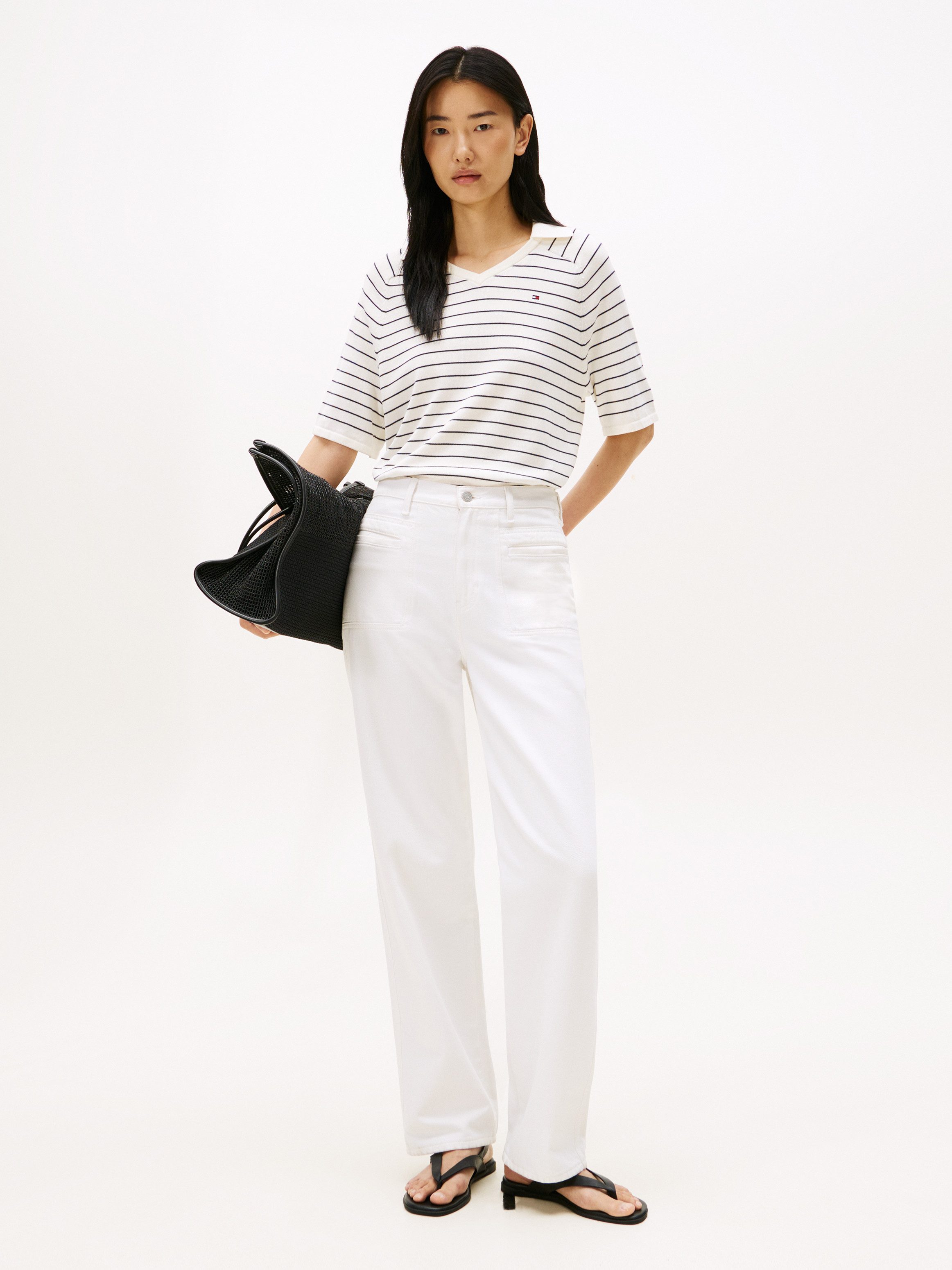 Tommy Hilfiger Strickpullover CO JERSEY STCH POLO V-NK S/S SWT