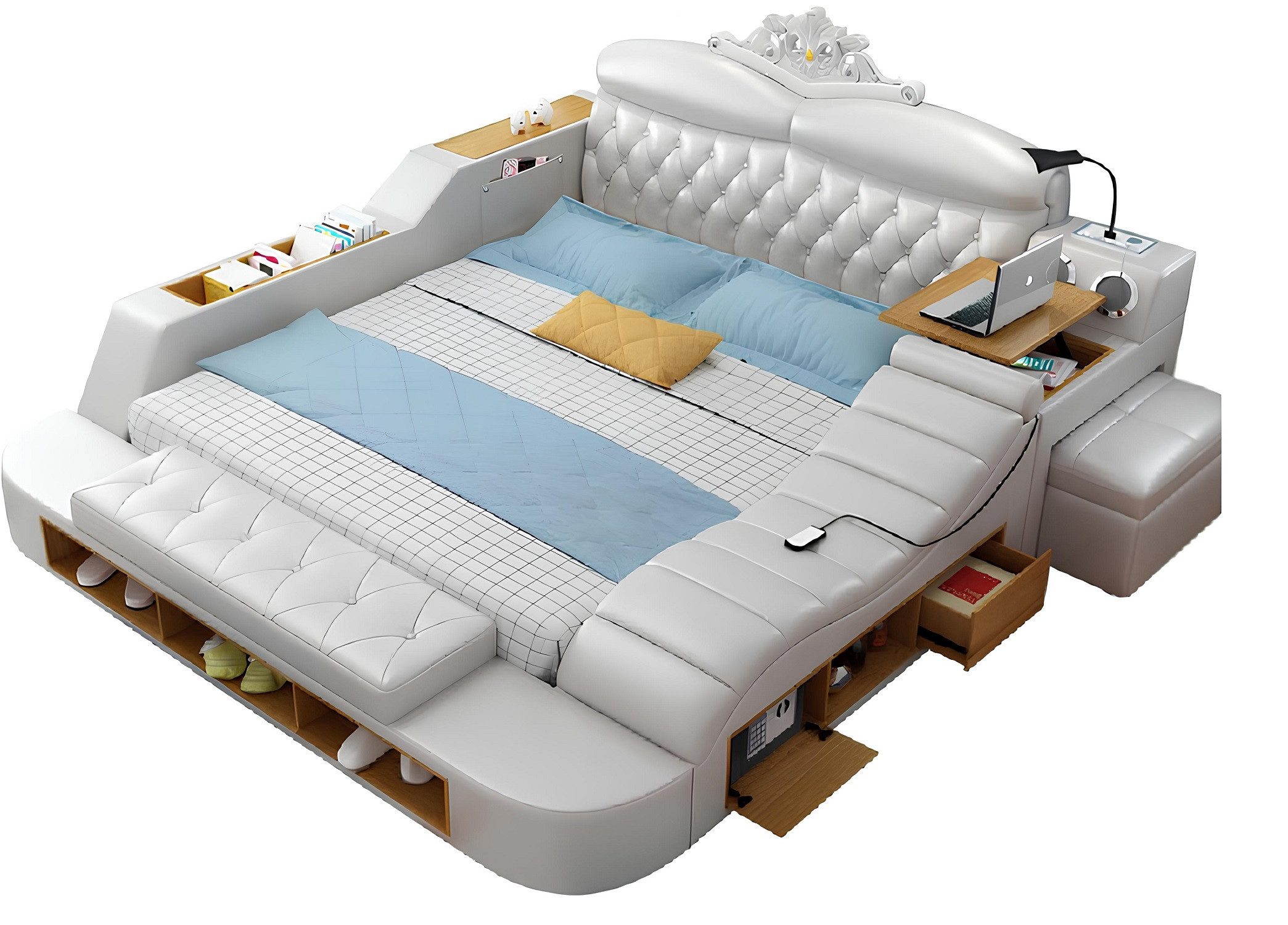 Xlmoebel Multimediabett Multifunktionales Polsterbett in elegantem Design aus Leder (Multifunktions Bett), Hergestellt in Europa