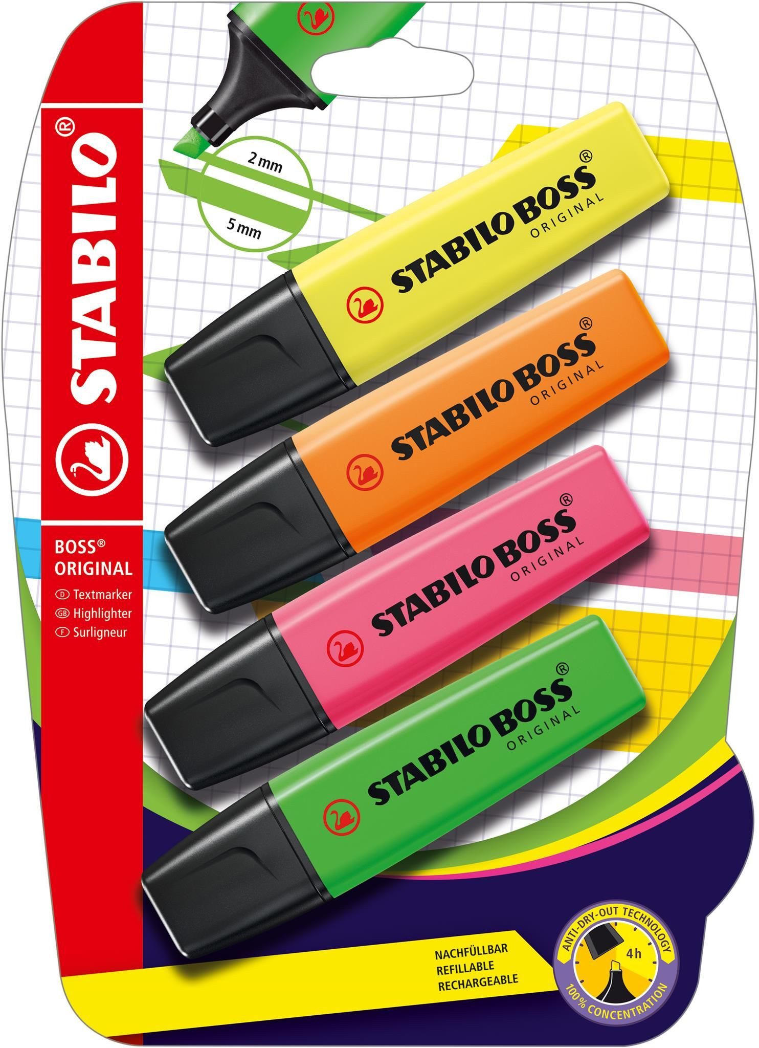STABILO Marker STABILO BOSS ORIGINAL 4er Blister gelb orange pink grün