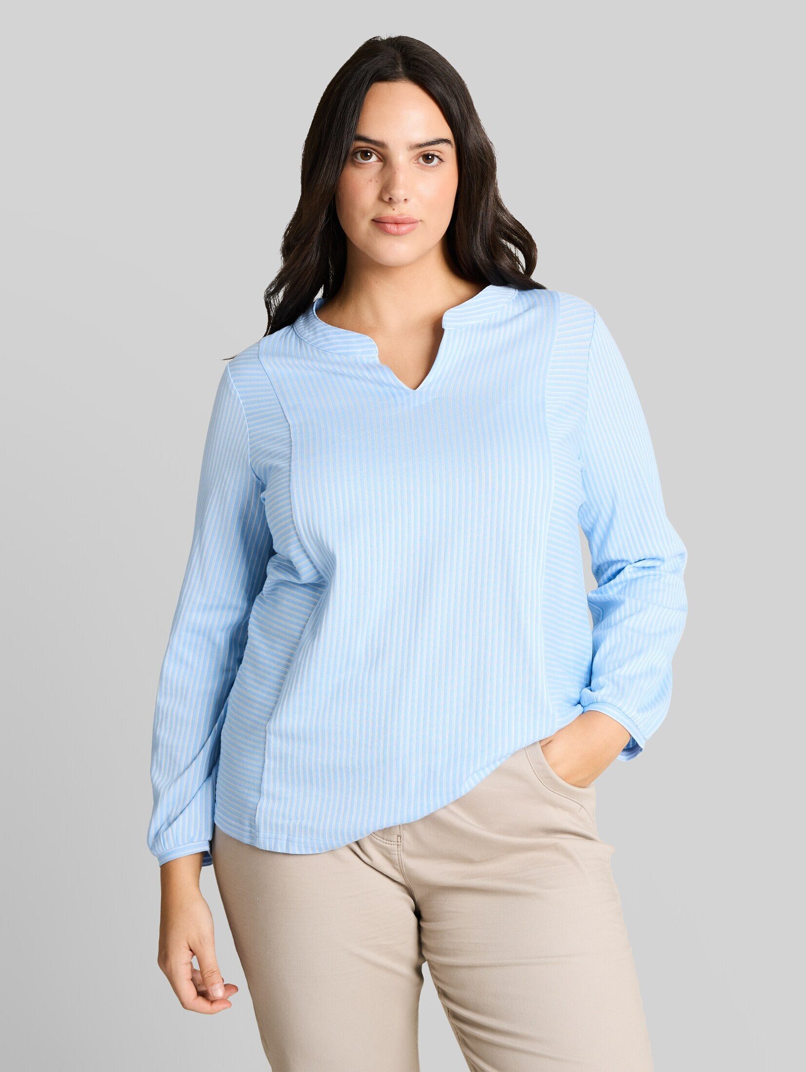 TOM TAILOR PLUS Langarmshirt T-Shirt (im Einserpack) Plus Size - Blusenshirt mit Streifenmuster