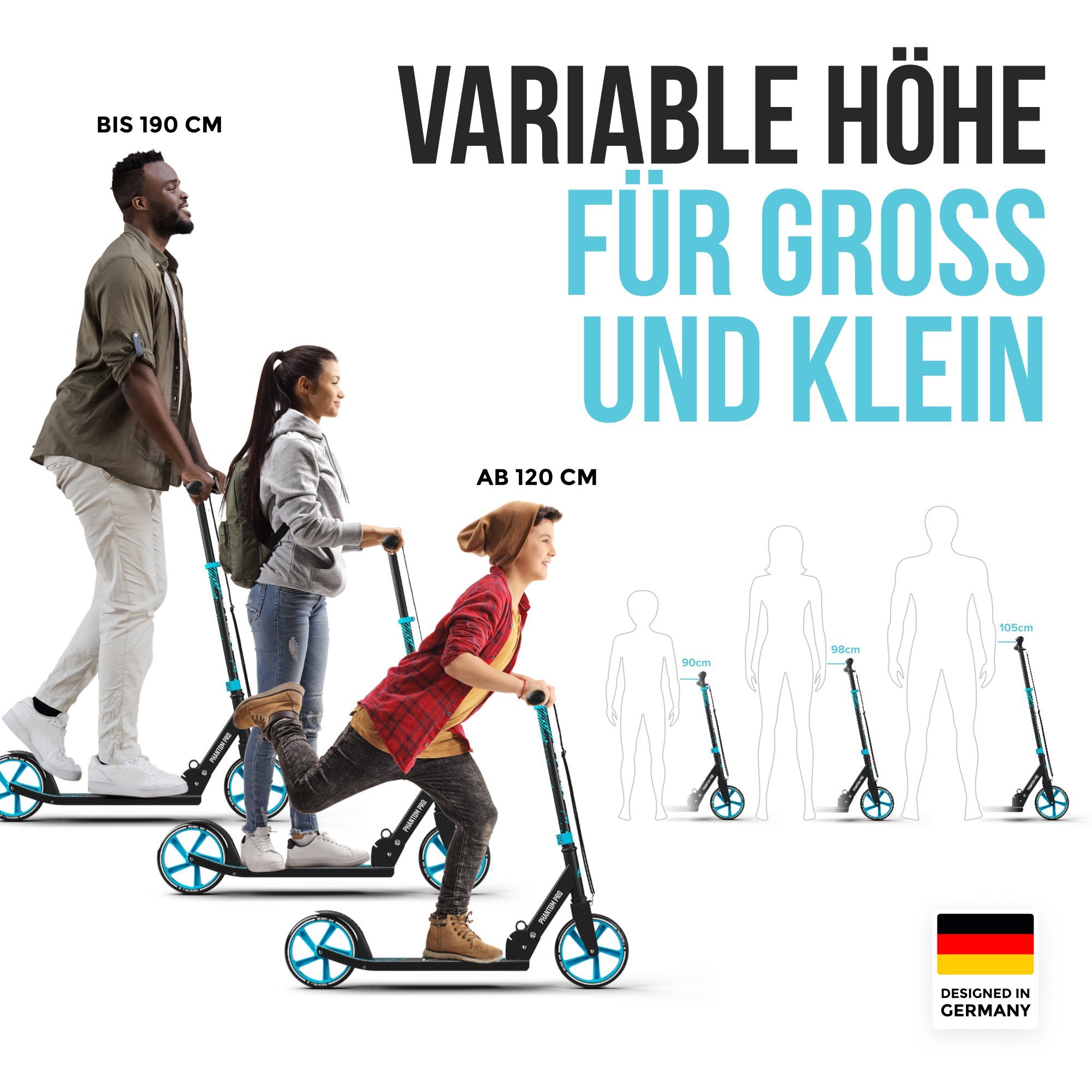Apollo Cityroller City Scooter - Phantom Pro - Klappbarer City Roller für Kinder, Höhenverstellbar - Tretroller für Erwachsene - Roller – Bild 4 von 5