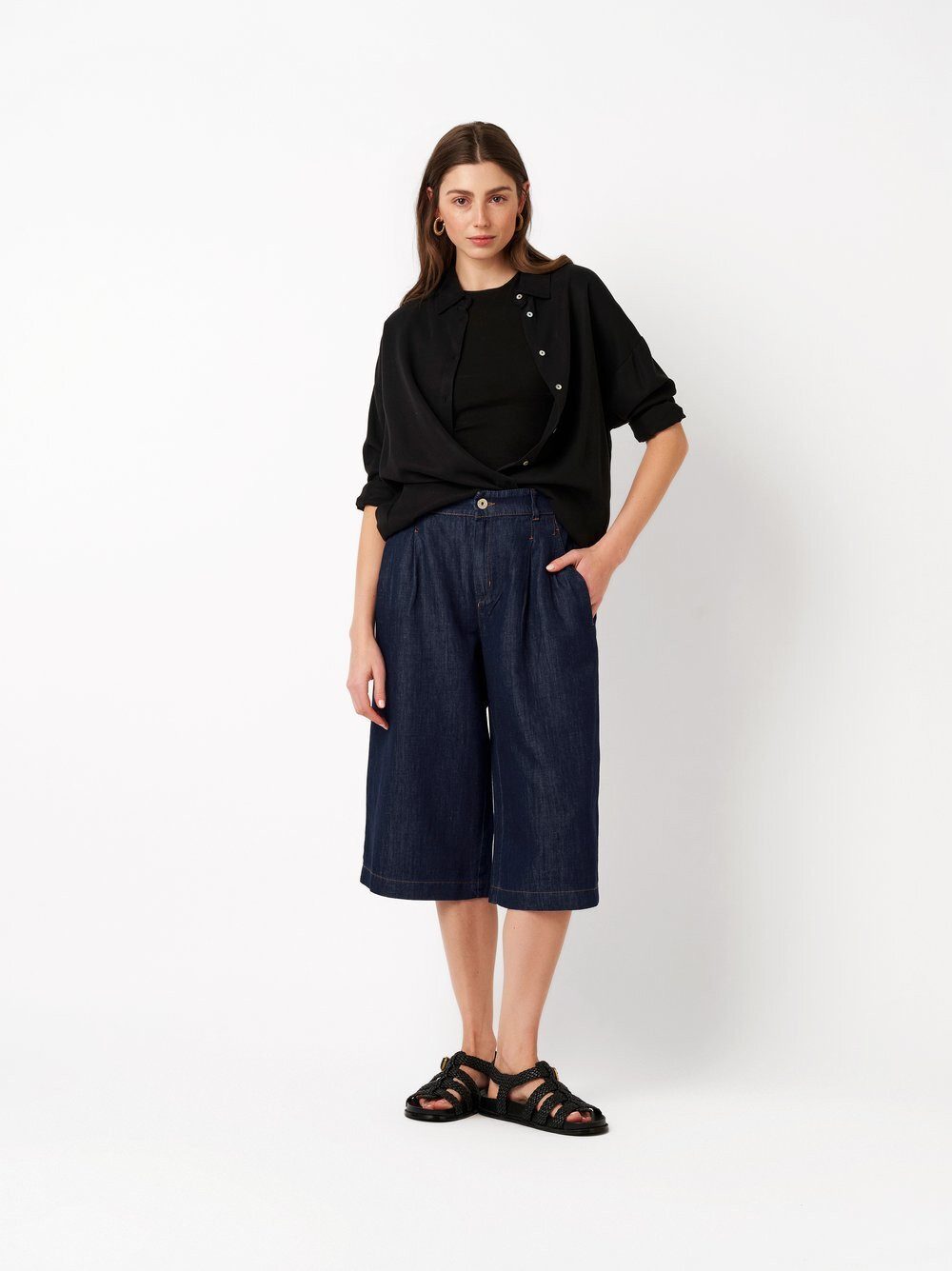 ROSNER Jeansbermudas Mara Wide (1-tlg) mit Bundfalten