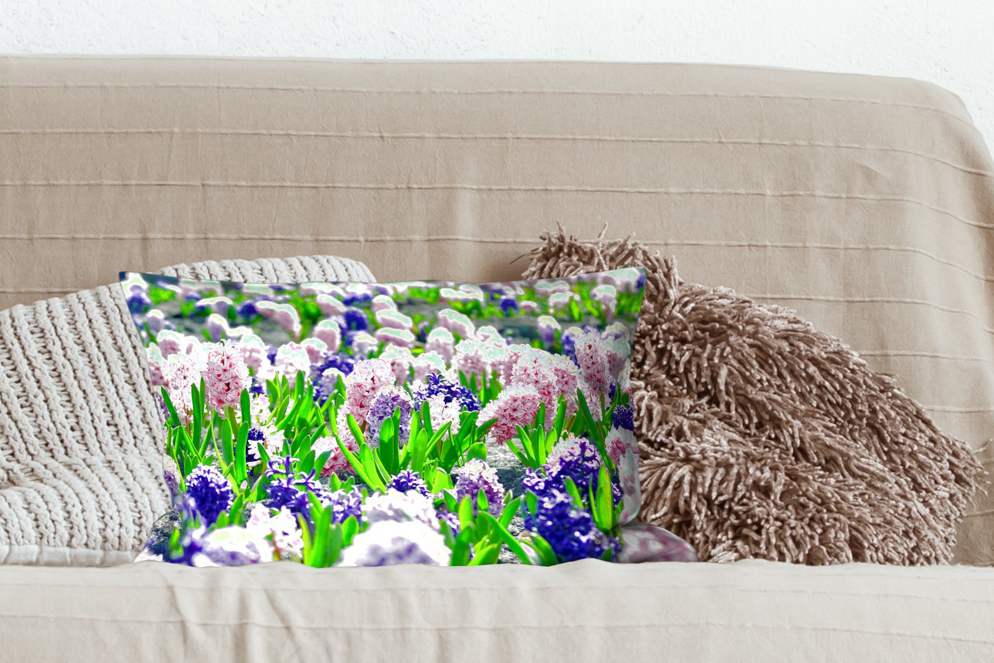 MuchoWow Dekokissen Hyazinthe Frühling, Füllung, Zierkissen, Dekoration, Schlafzimmer Wohzimmer - Dekokissen Farben mit 