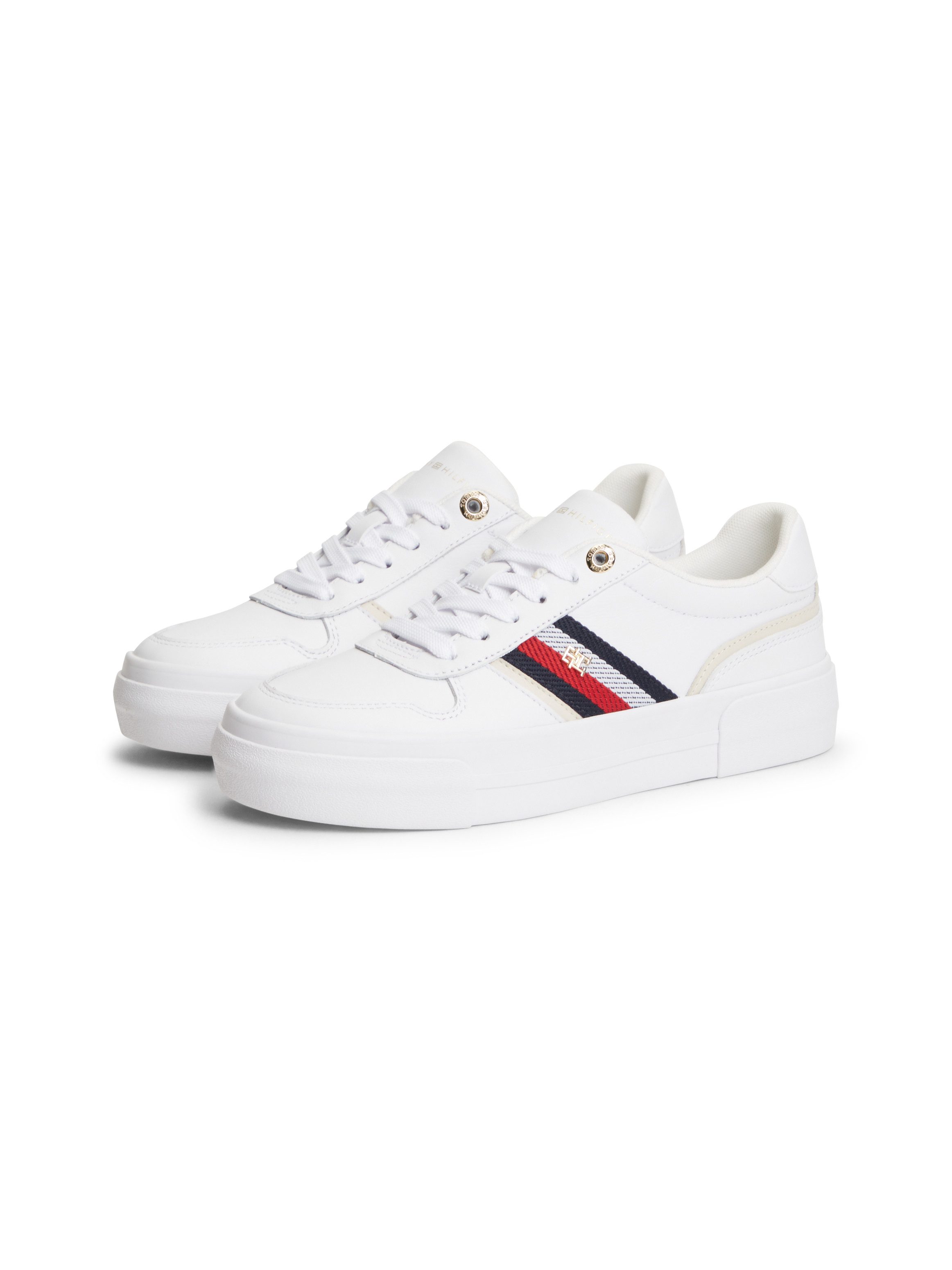 Tommy Hilfiger TH PLATFORM VULC LEATHER Plateausneaker Freizeitschuh, Halbschuh, Schnürer, seitliche Streifen in Tommy Farben
