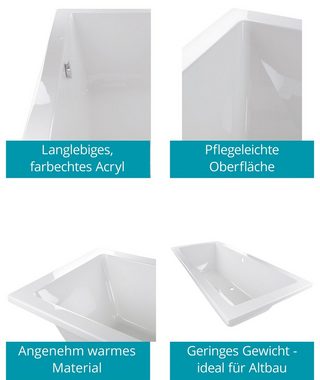 Calmwaters Badewanne Modern Square 2, (1-tlg), Weiß, 180 x 90 cm, Acryl, für zwei Personen, ergonomisch, 02SL3320