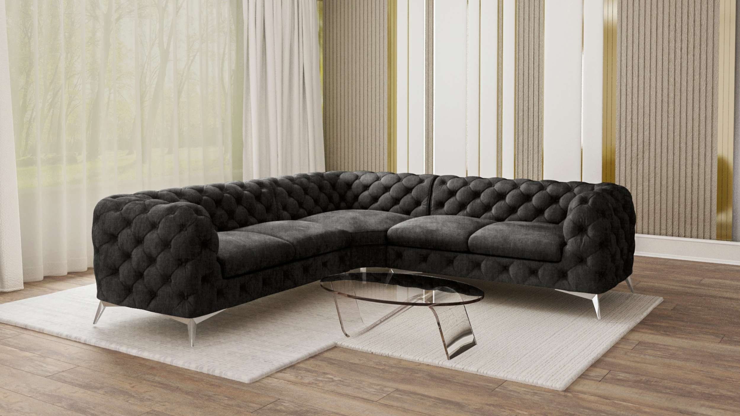 Stylefy Ecksofa Medina, L-Form, Eckcouch, mane links oder rechts bestellbar, frei im Raum stellbar, mit Wellenfederung, Metall, Modern Design