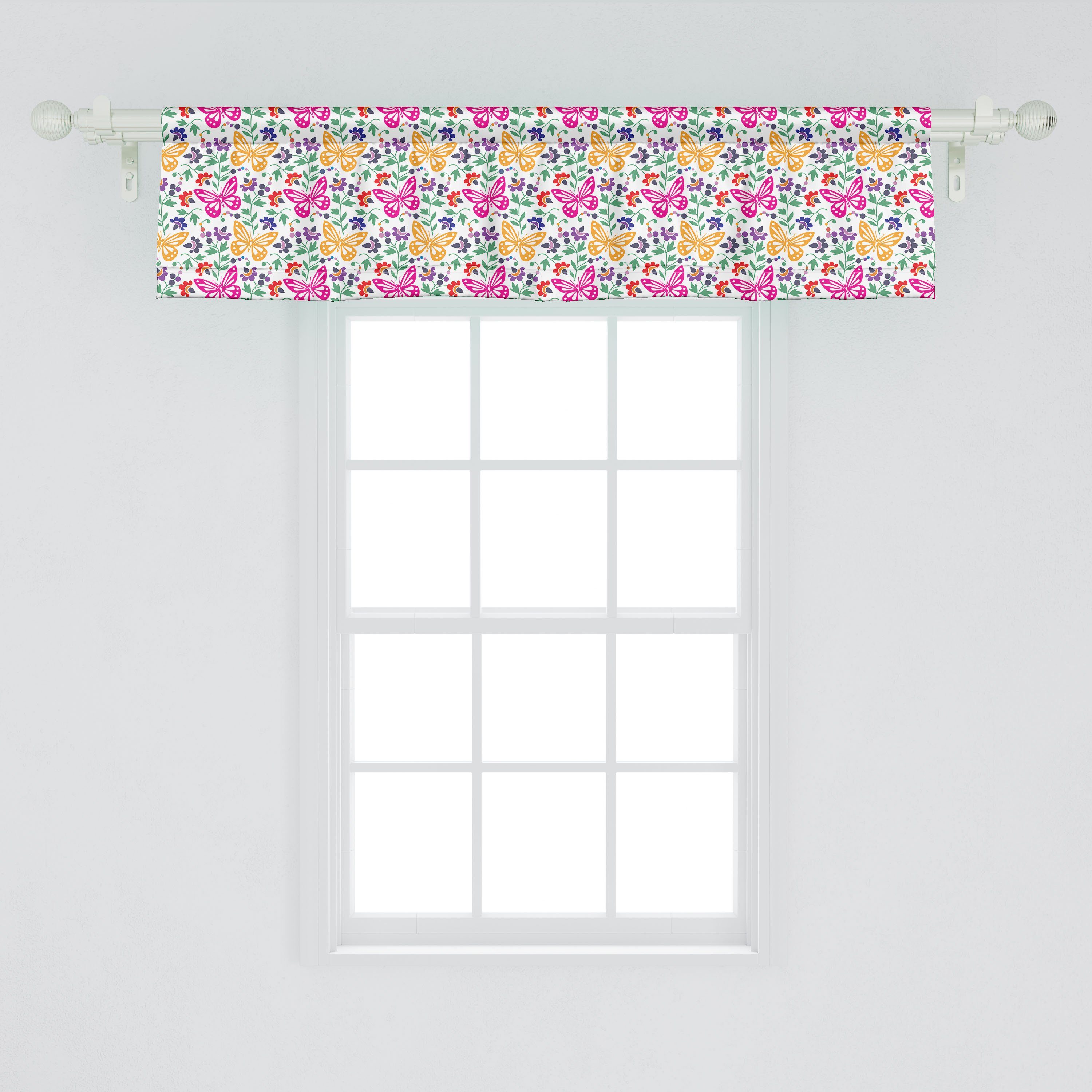 Scheibengardine Küche Vorhang Frühling Dekor mit Sommer-Blüte Microfaser, Vibrant Volant Stangentasche, für Abakuhaus, Schlafzimmer