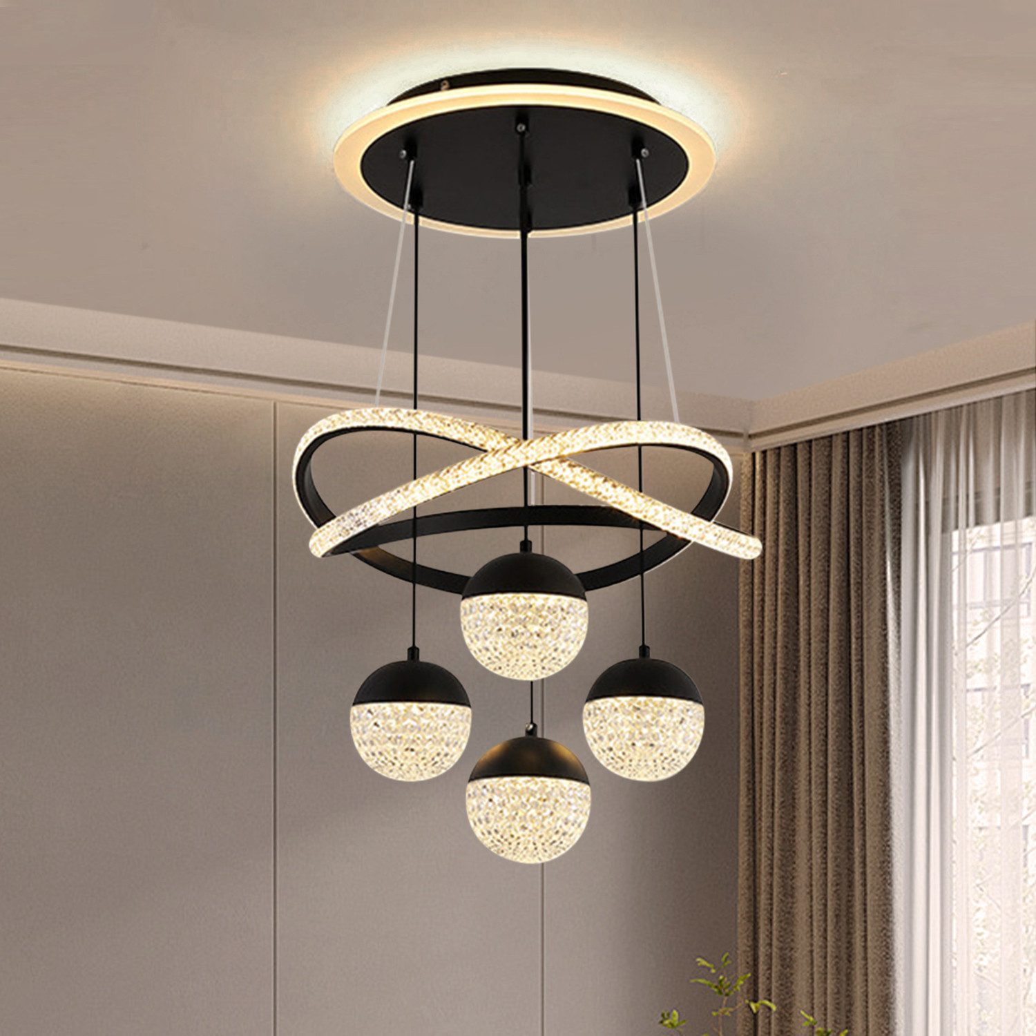 JDONG Pendelleuchte Dimmbar mit Fernbedienung 54W LED Pendellampe, 100CM Höhenverstellbar, Kronleuchter Kristall, Für Wohnzimmer Schlafzimmer Arbeitszimmer Büro Esszimmer