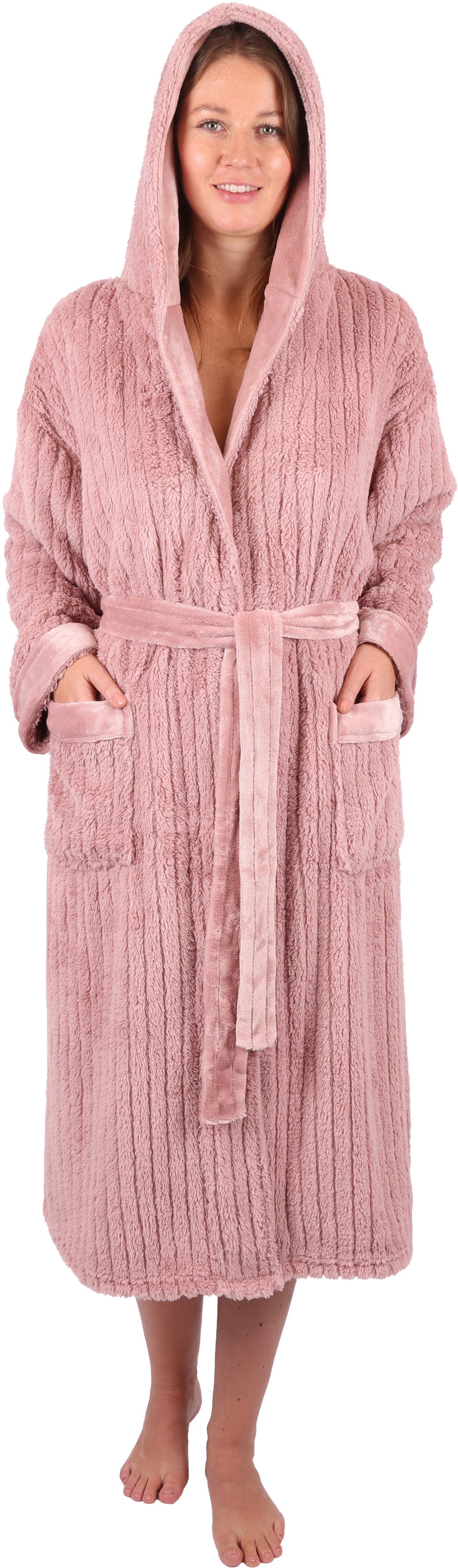 Betz Bademantel Bademantel Microfaser mit Kapuze - RIGA - für Herren Damen und Kinder, Gürtel