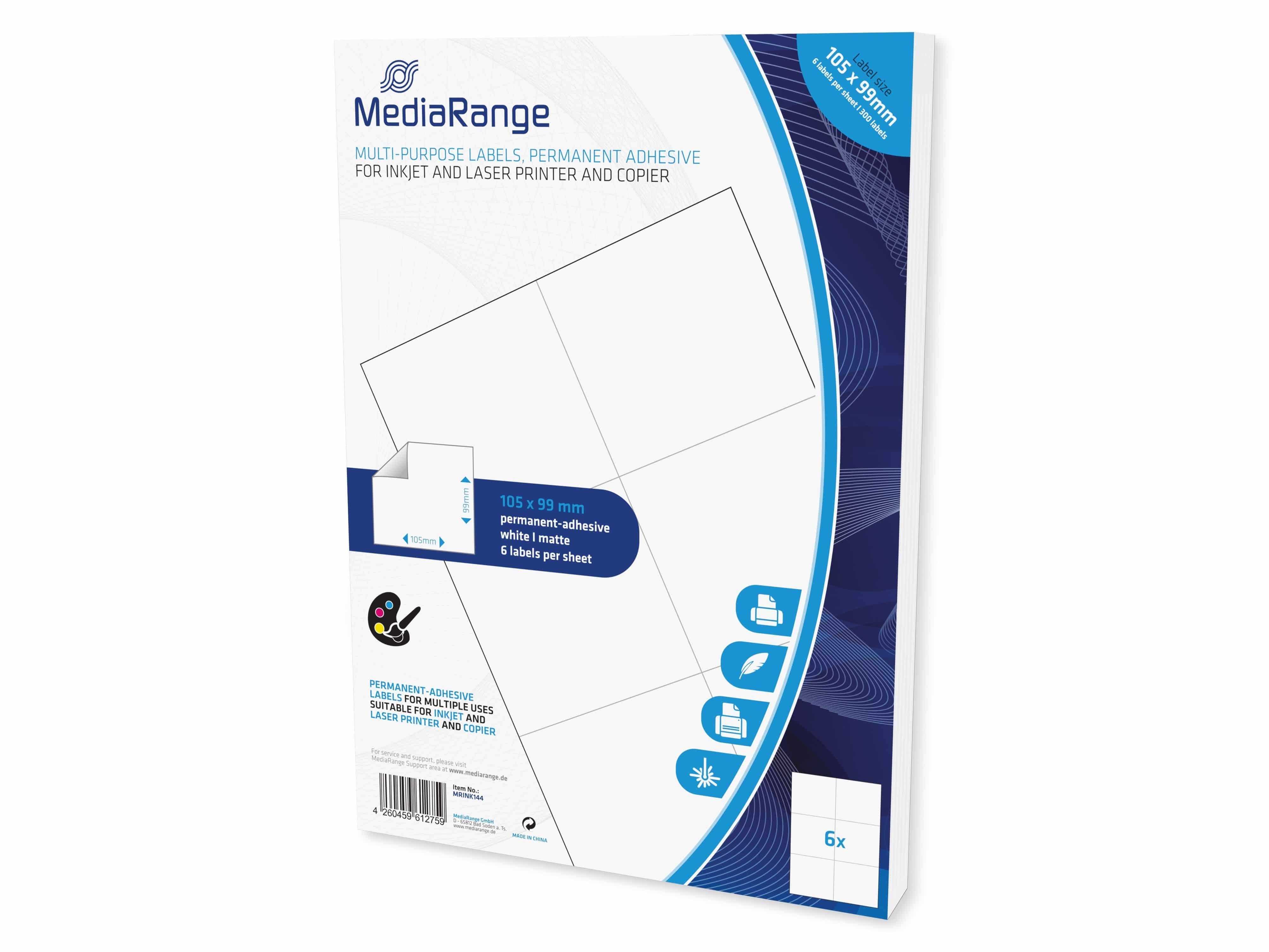MEDIARANGE Universal-Etiketten Mediarange MRINK144, Tintenstrahldrucker 105x99mm
