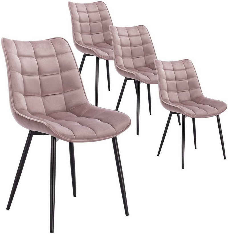 Woltu Esszimmerstuhl (4 Stück), 4er-Set Polsterstuhl Design Stuhl mit Rückenlehne,Sitzfläche aus Samt Gestell aus Metall Rosa