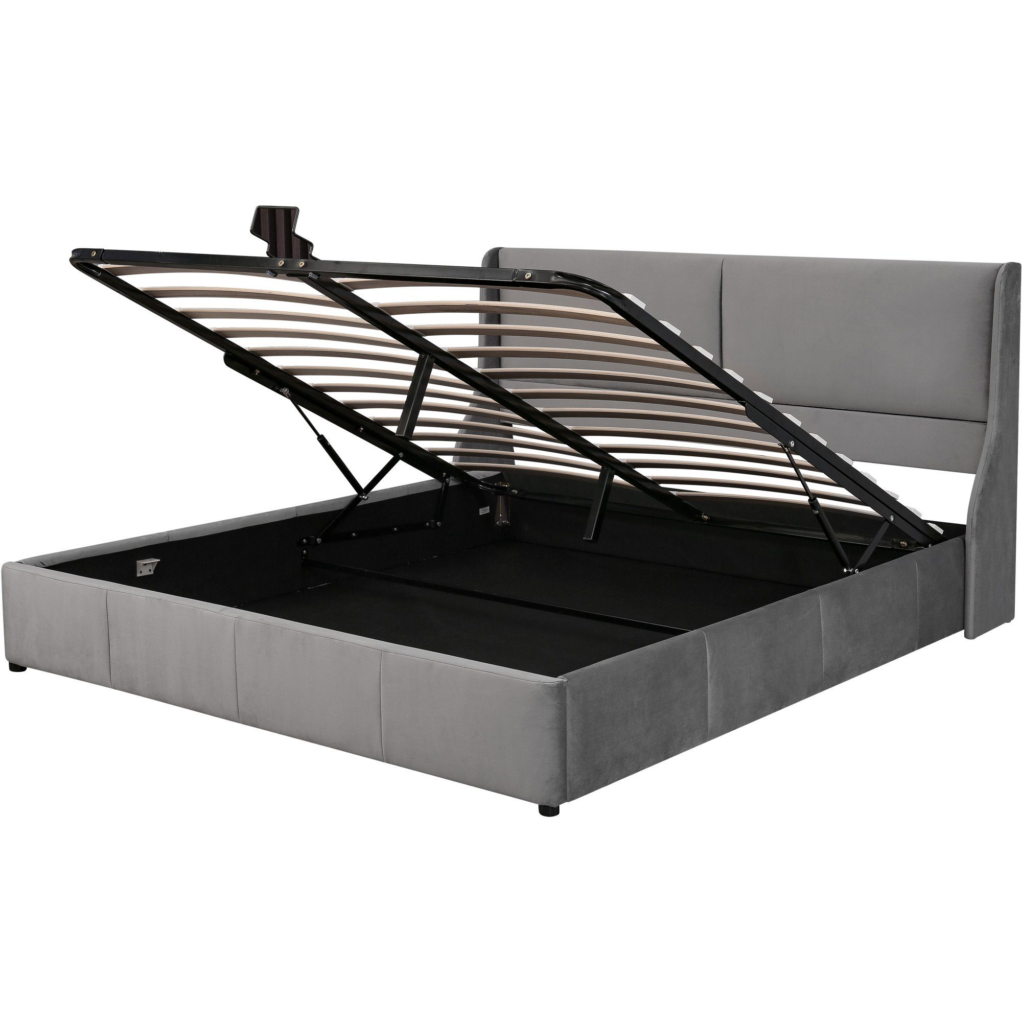 Boxspringbett (Polsterbett mit Lattenrost und Bettkasten), Doppelbett hydraulisches Funktionsbett, 180x 200 cm Bett, Samt