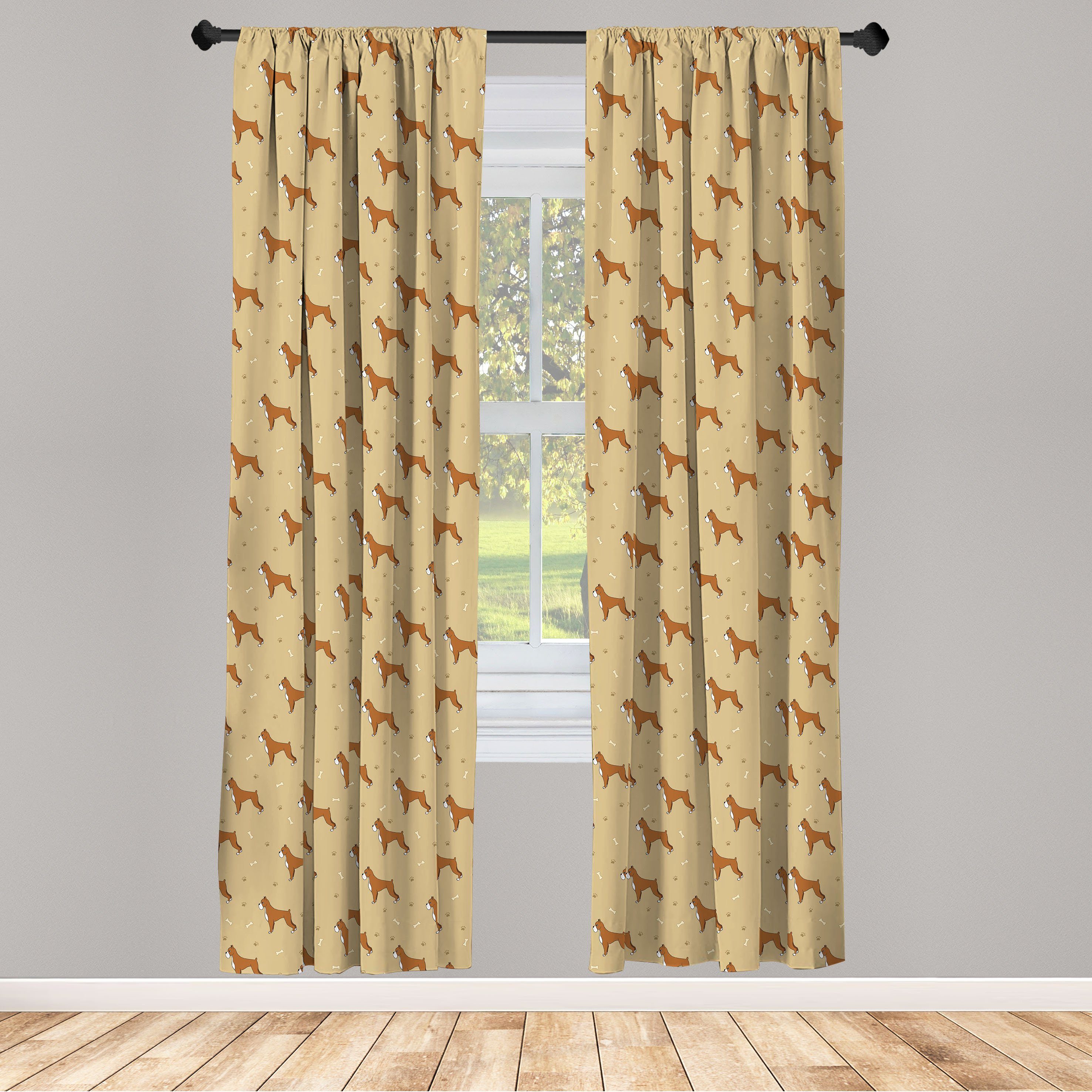 Gardine Vorhang für Wohnzimmer Schlafzimmer Dekor, Abakuhaus, Microfaser, Boxer-Hund Brown Cartoon-Welpen