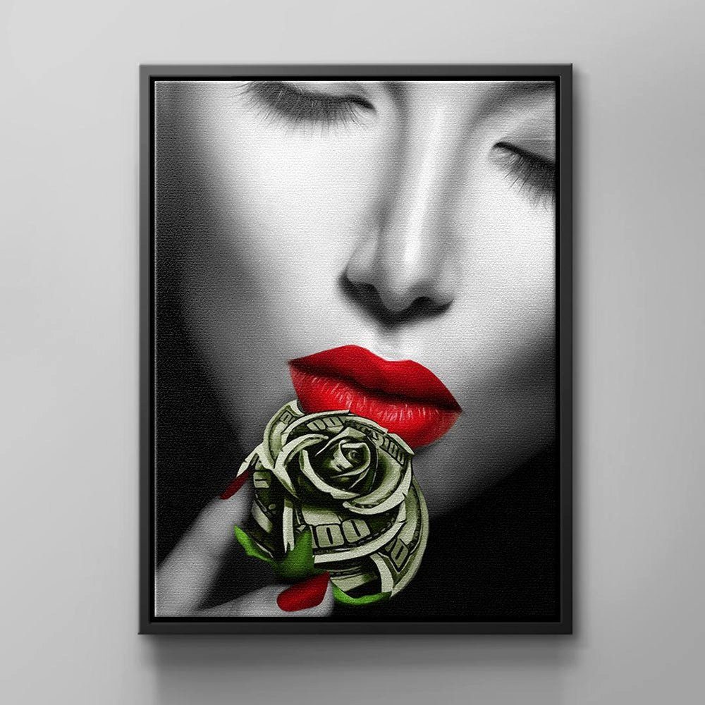 DOTCOMCANVAS® Leinwandbild, Provokantes Wandbild mit Sexy Frau & Geld von weißer Rahmen