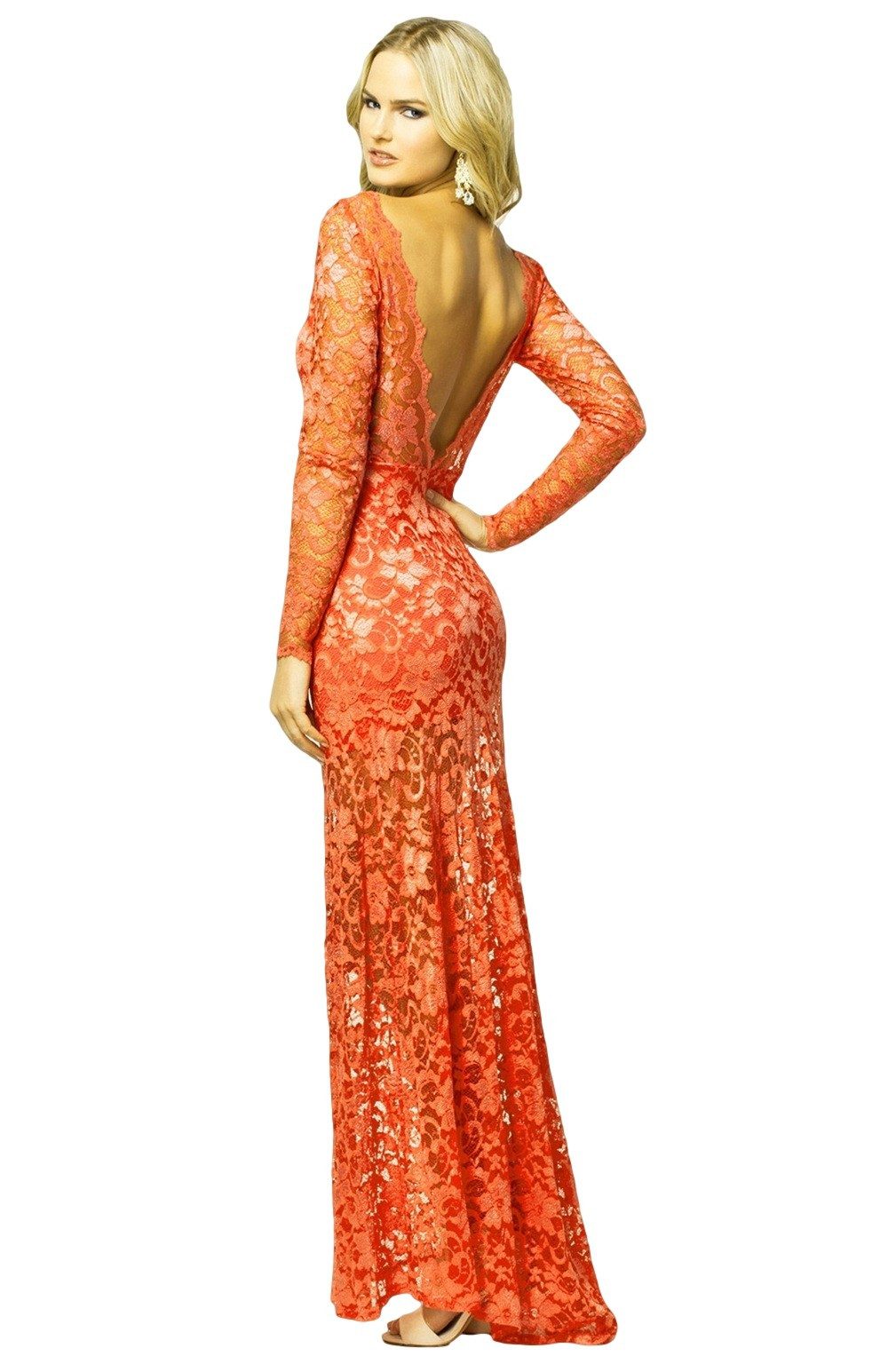 Spitzenkleid John Zack orangefarbiges Maxikleid aus Spitze L