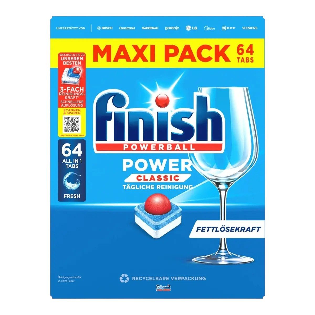 FINISH Finish Powerball Power Classic All in1 Fresh 64er Tabs Spülmaschinentabs (Frischer Duft nach Spülen)